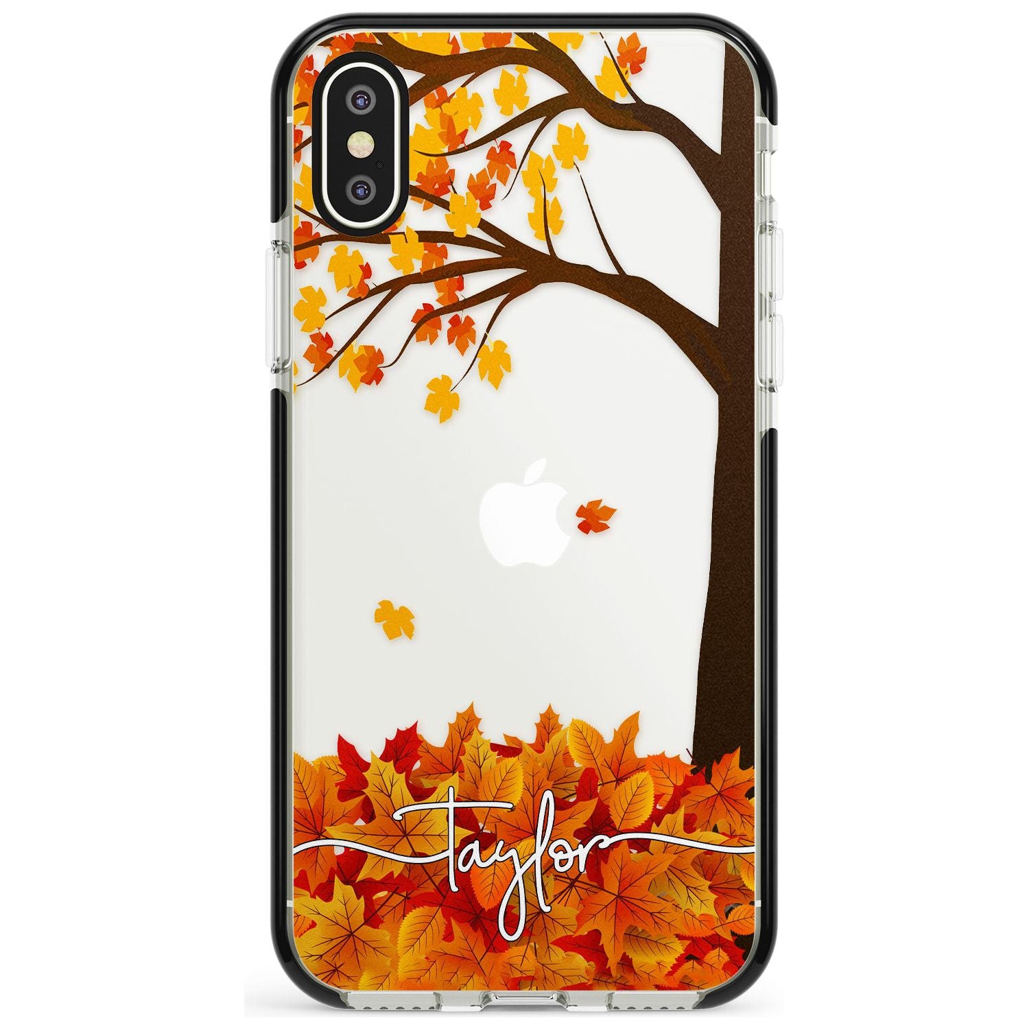 Personalised Autumn Leaves Black Impact Phone Case for iPhone X XS Max XR