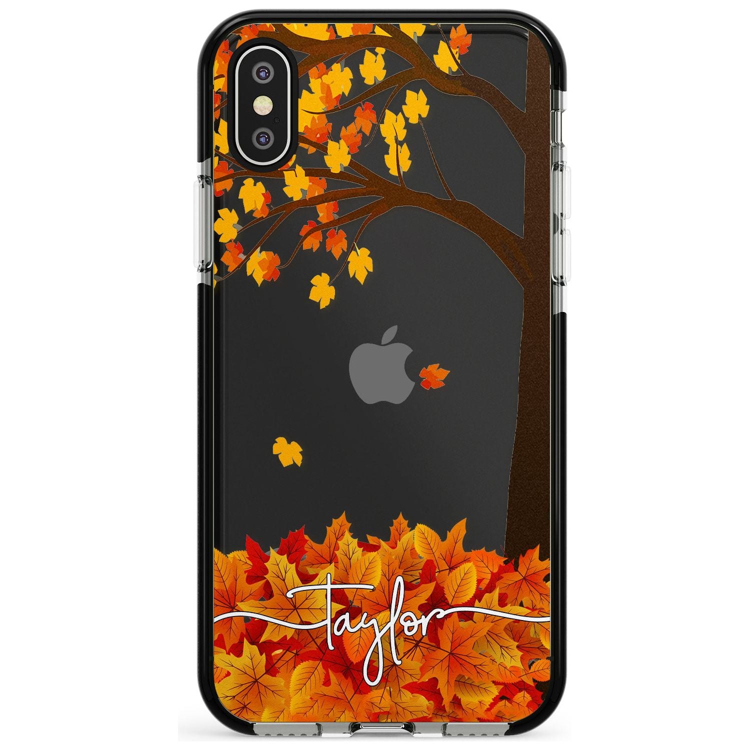 Personalised Autumn Leaves Black Impact Phone Case for iPhone X XS Max XR