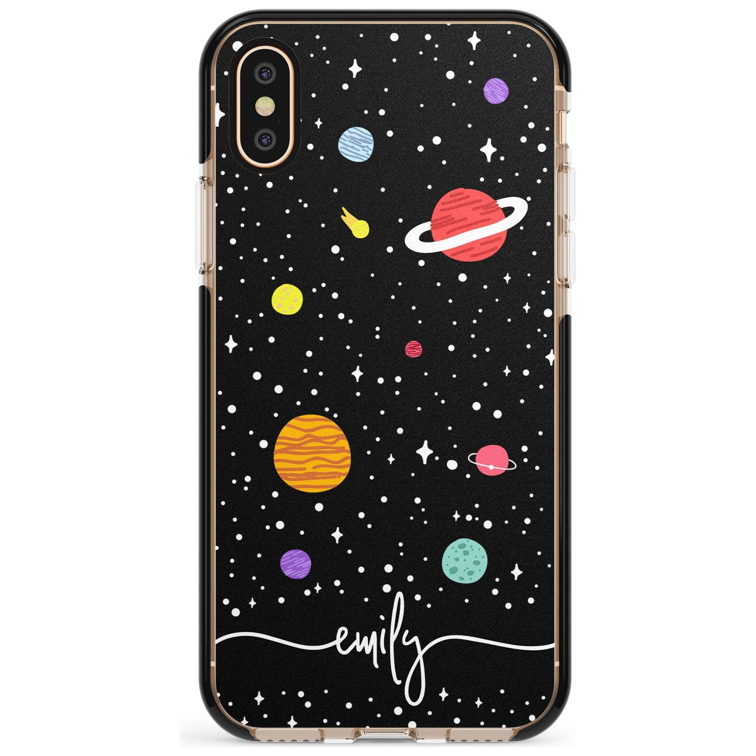 Custom Cute Cartoon Planets Pink Fade Impact Phone Case for iPhone X XS Max XR