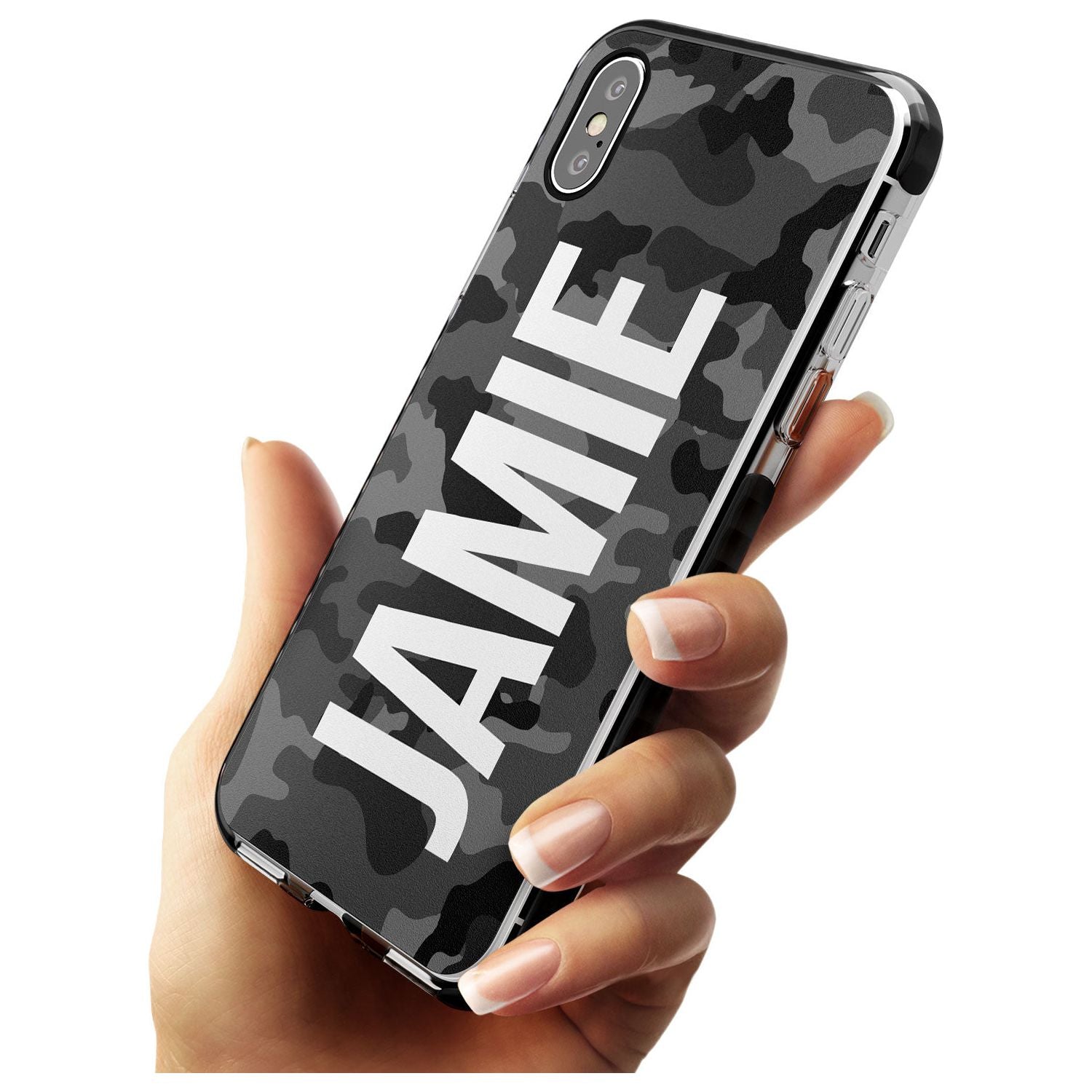 Vertical Name Personalised Black Camouflage Black Impact Phone Case for iPhone X XS Max XR