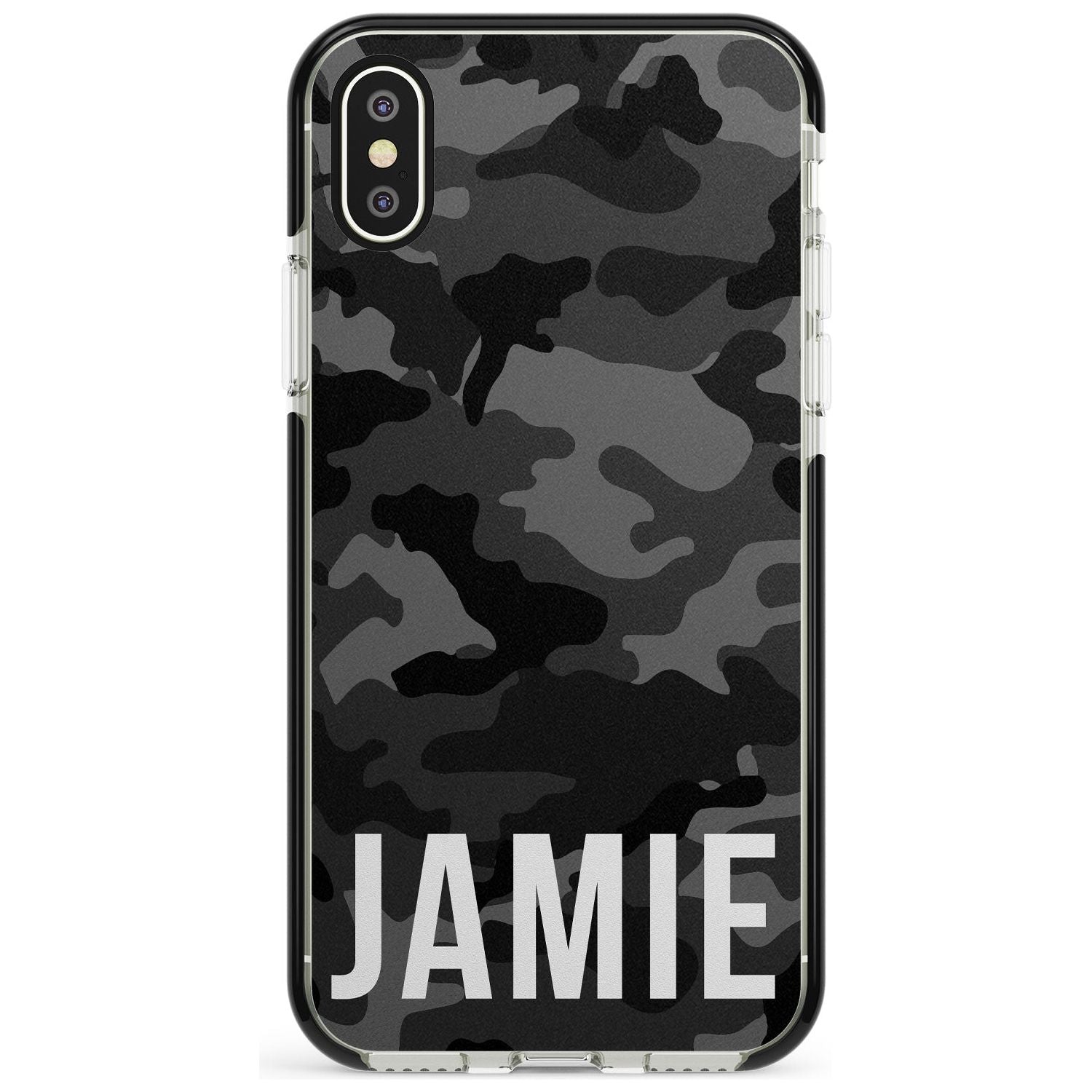 Horizontal Name Personalised Black Camouflage Black Impact Phone Case for iPhone X XS Max XR