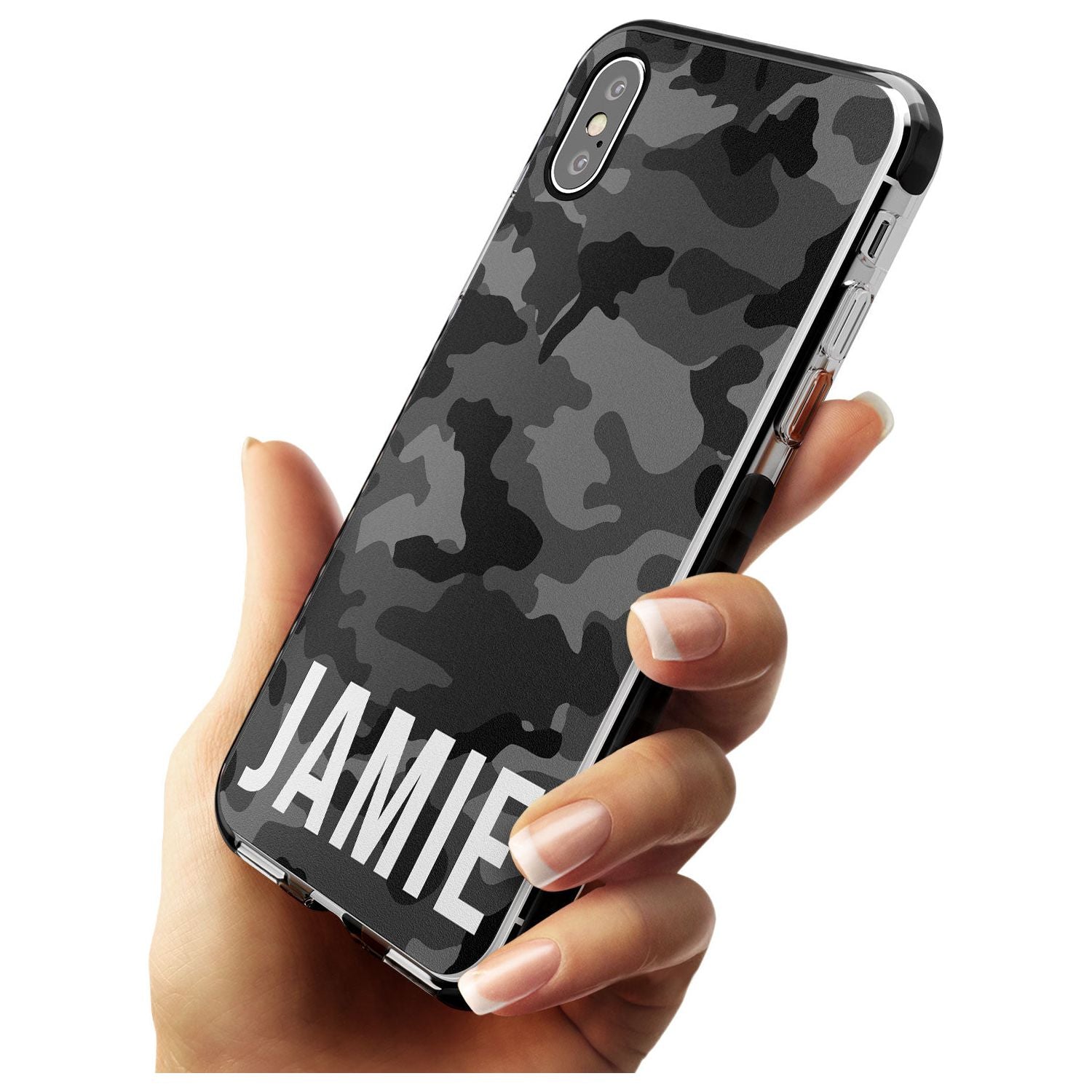 Horizontal Name Personalised Black Camouflage Black Impact Phone Case for iPhone X XS Max XR