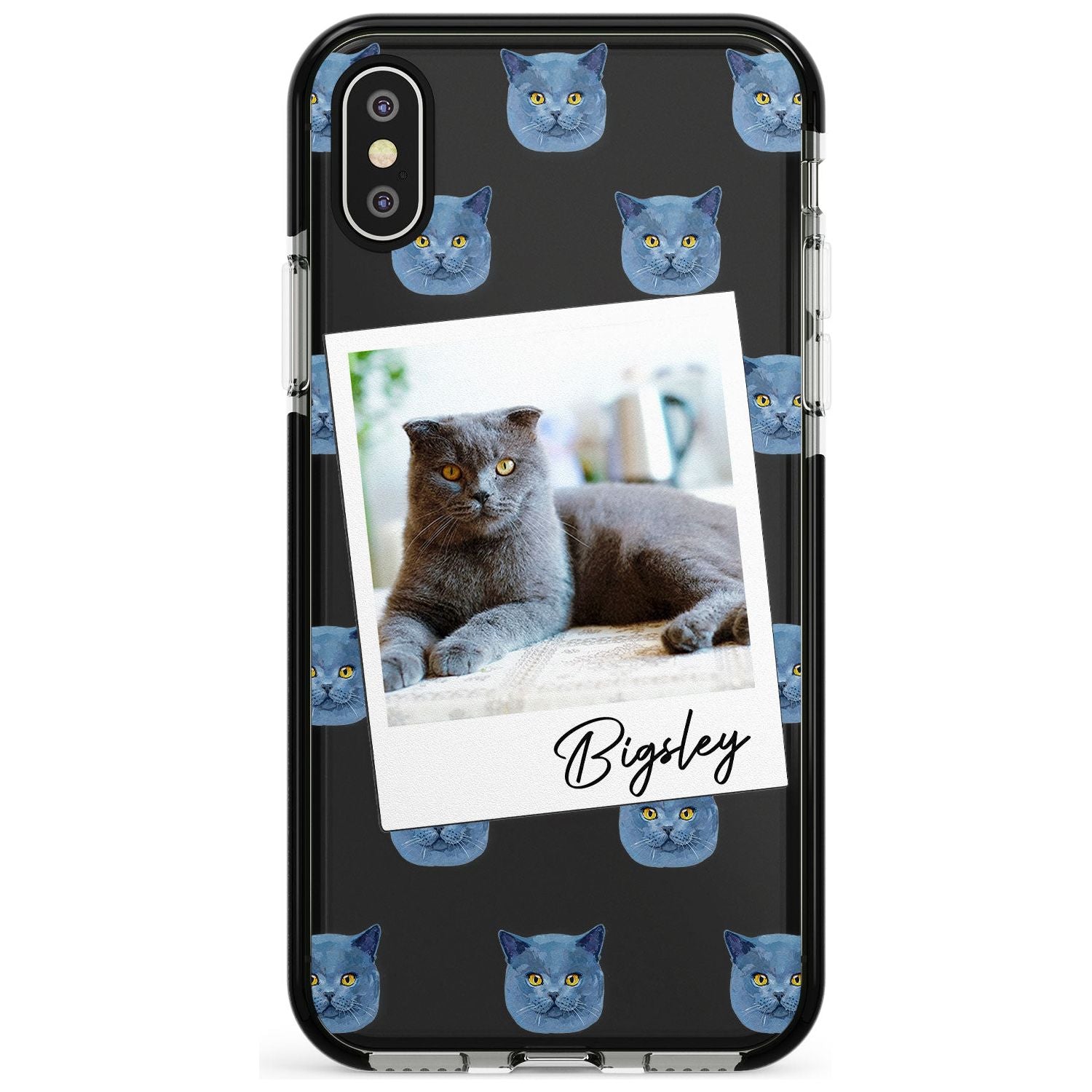 Personalised English Blue Cat Photo Black Impact Phone Case for iPhone X XS Max XR