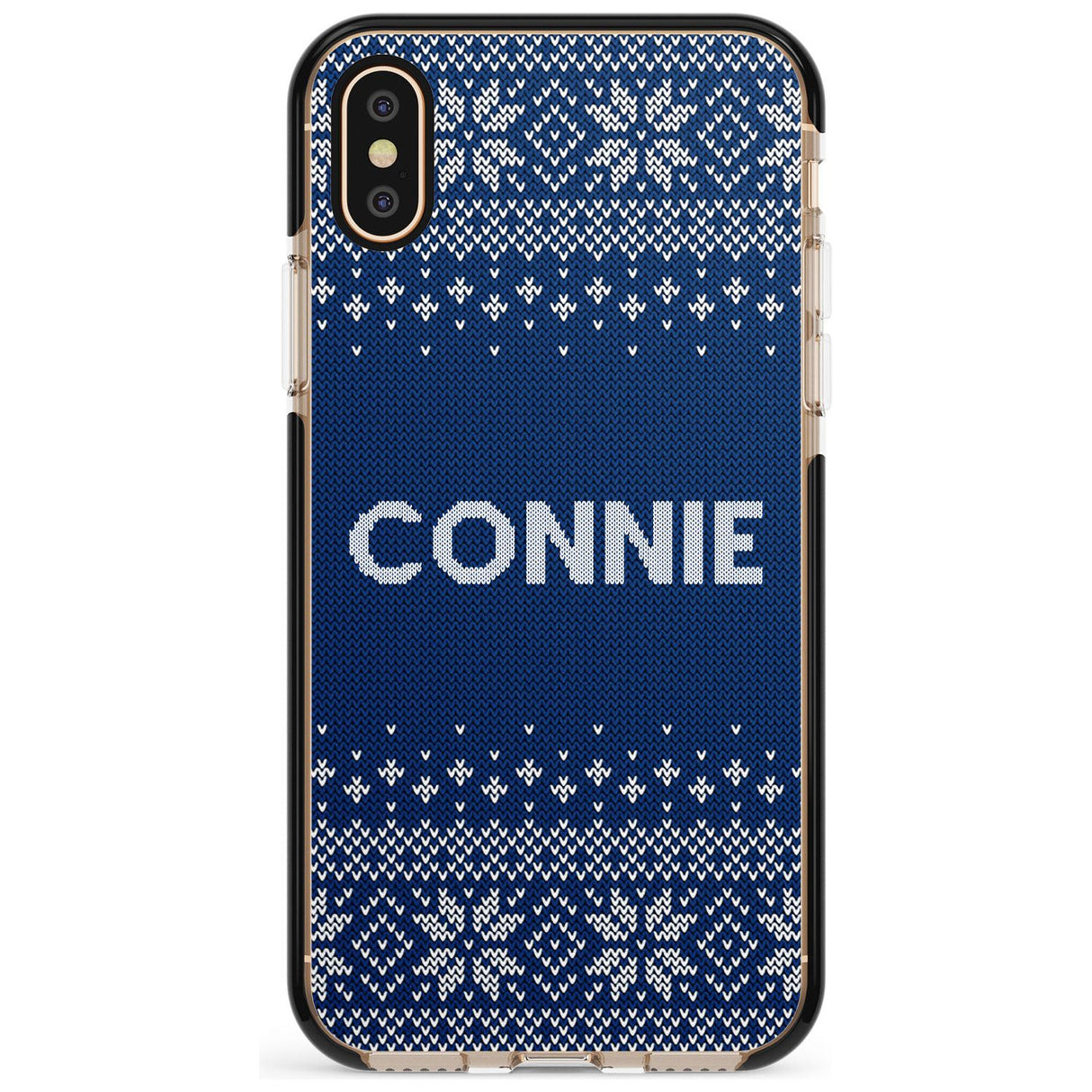 Personalised Blue Christmas Knitted Jumper Black Impact Phone Case for iPhone X XS Max XR