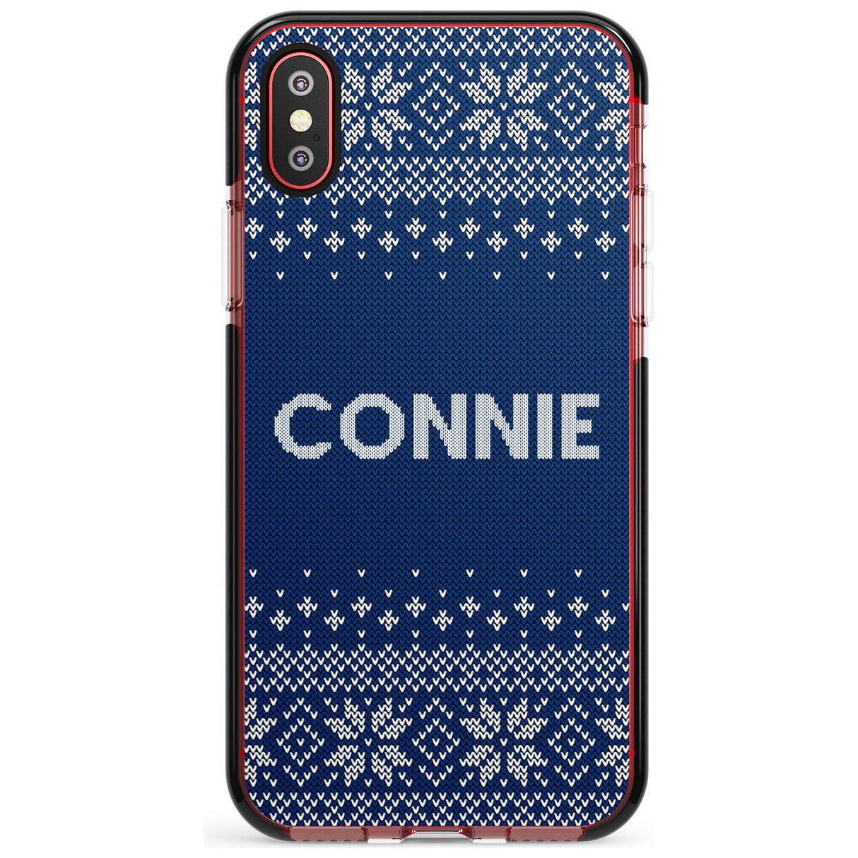 Personalised Blue Christmas Knitted Jumper Black Impact Phone Case for iPhone X XS Max XR