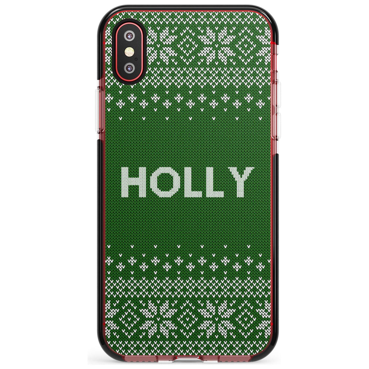 Personalised Green Christmas Knitted Jumper Black Impact Phone Case for iPhone X XS Max XR