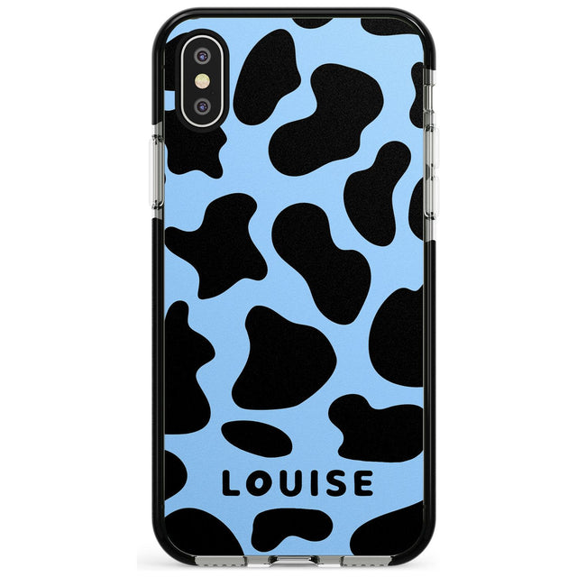 Personalised Blue and Black Cow Print Black Impact Phone Case for iPhone X XS Max XR