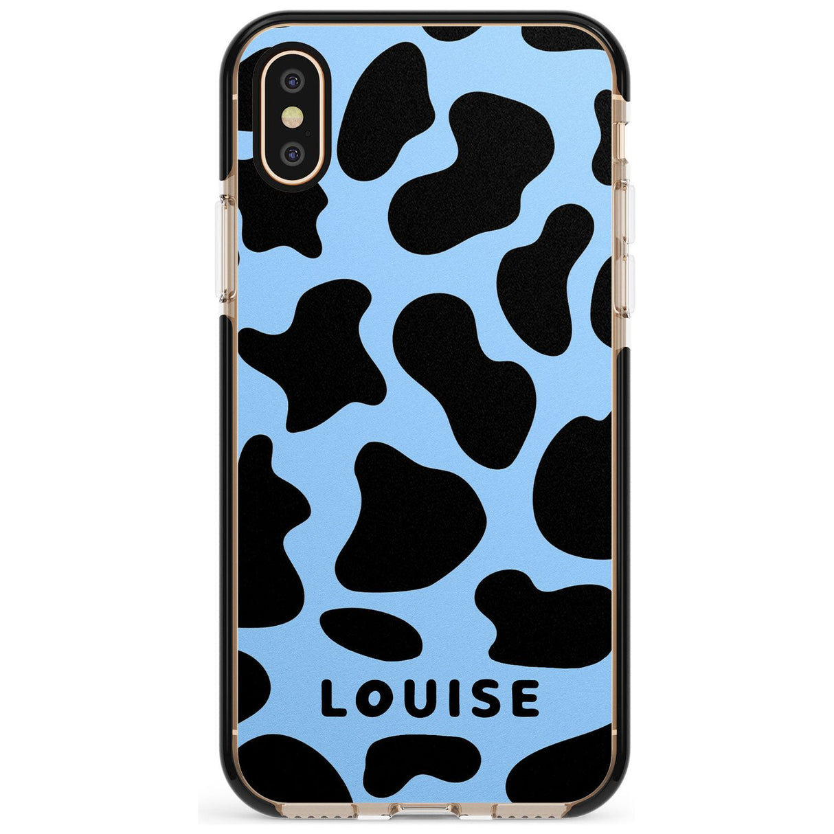 Personalised Blue and Black Cow Print Black Impact Phone Case for iPhone X XS Max XR