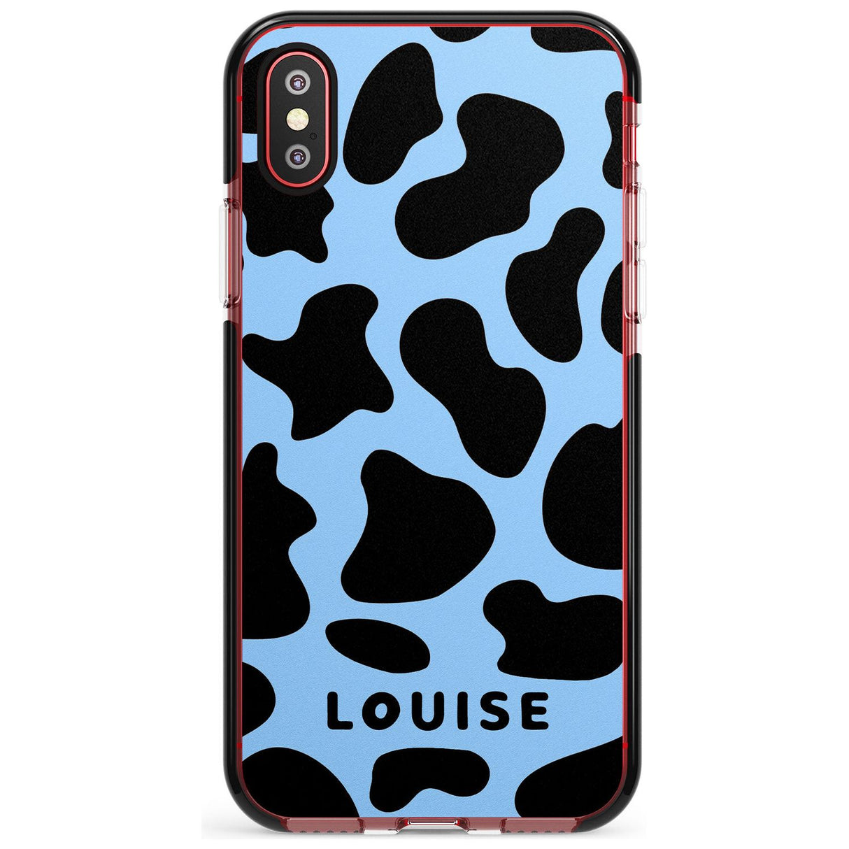 Personalised Blue and Black Cow Print Black Impact Phone Case for iPhone X XS Max XR