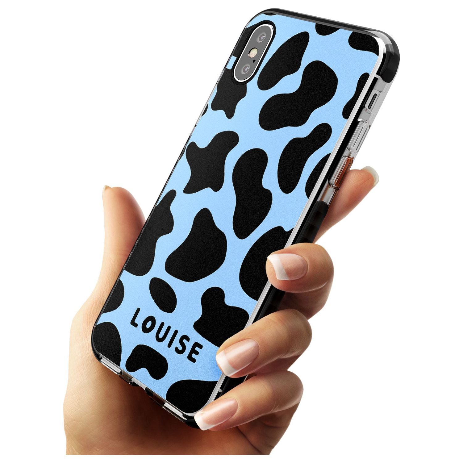 Personalised Blue and Black Cow Print Black Impact Phone Case for iPhone X XS Max XR