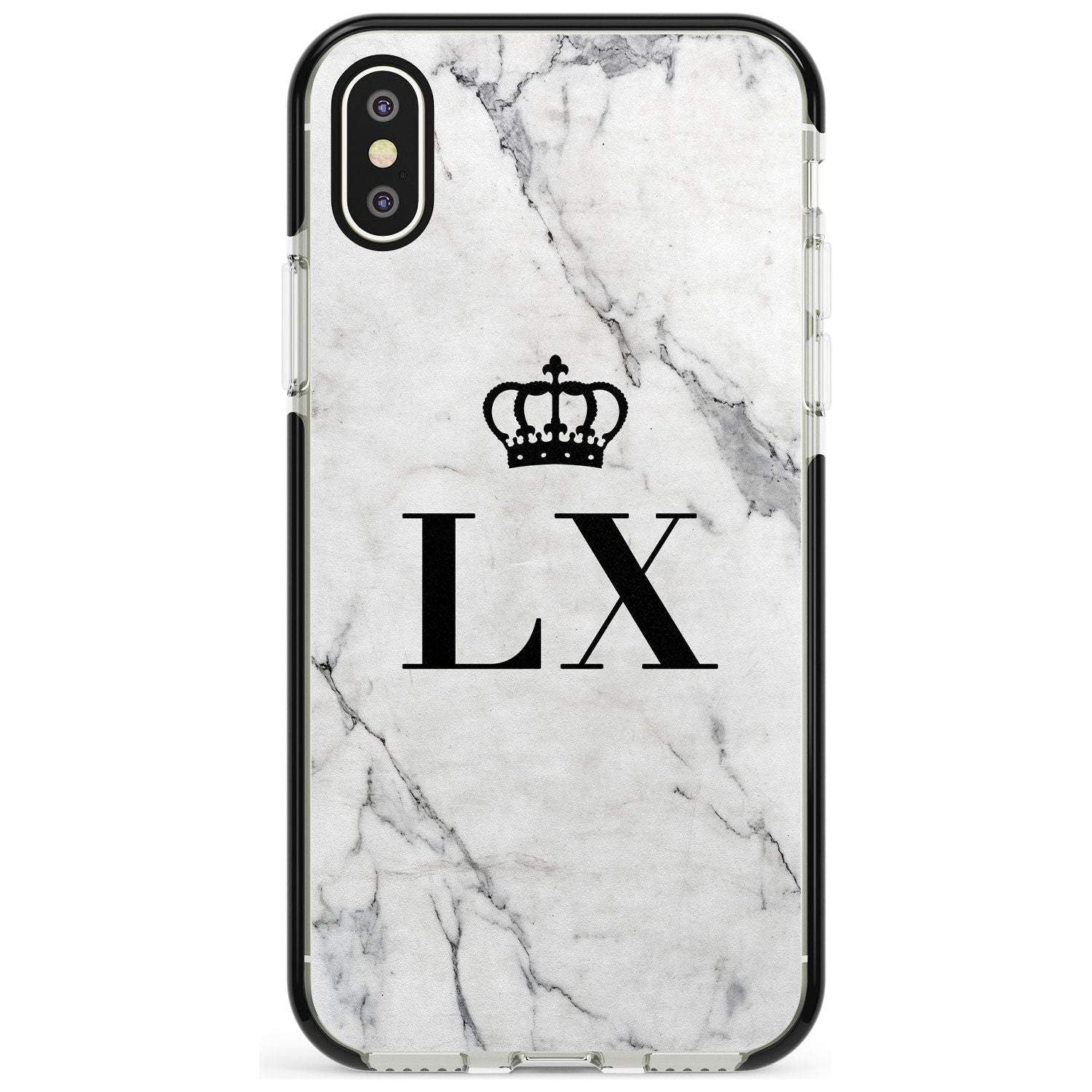 Personalised Initials with Crown on White Marble Black Impact Phone Case for iPhone X XS Max XR