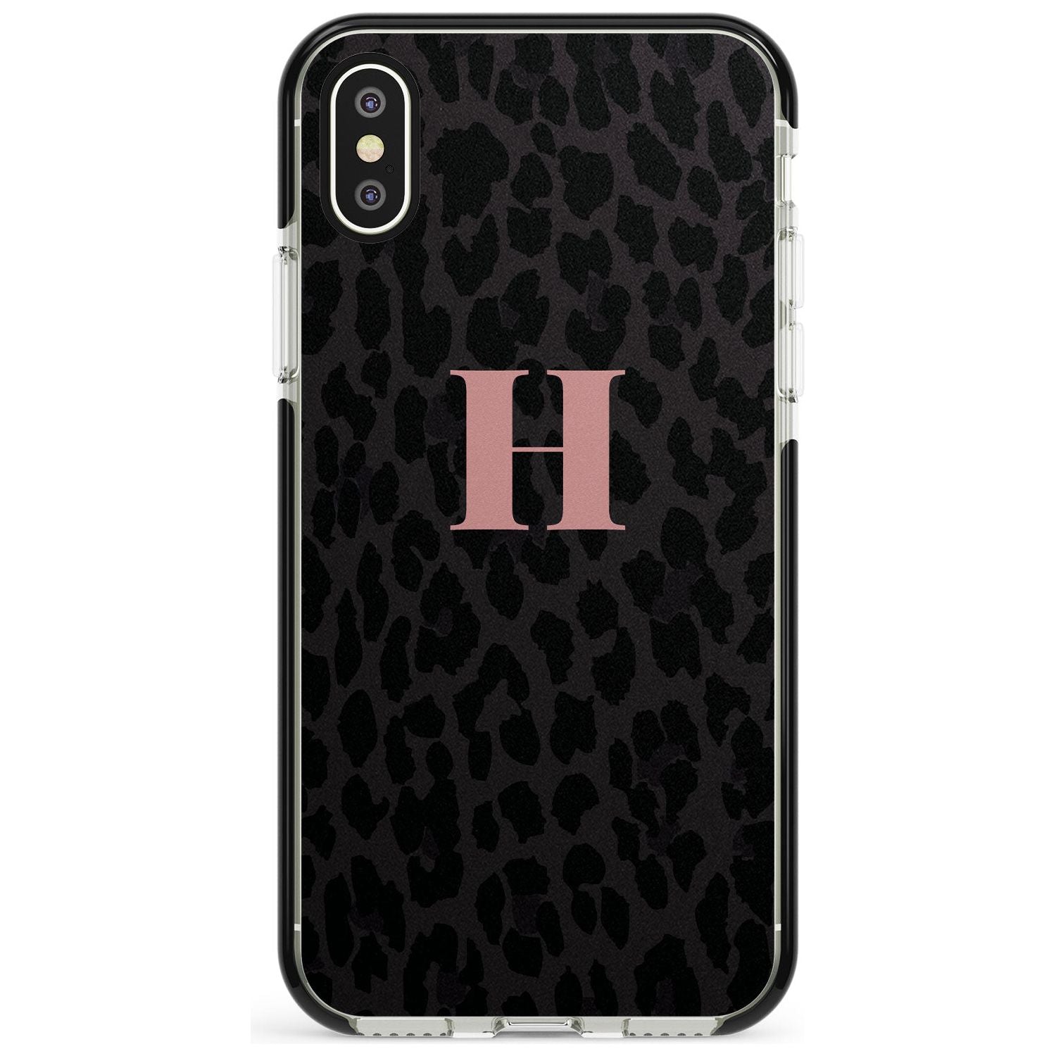 Small Pink Leopard Monogram Black Impact Phone Case for iPhone X XS Max XR