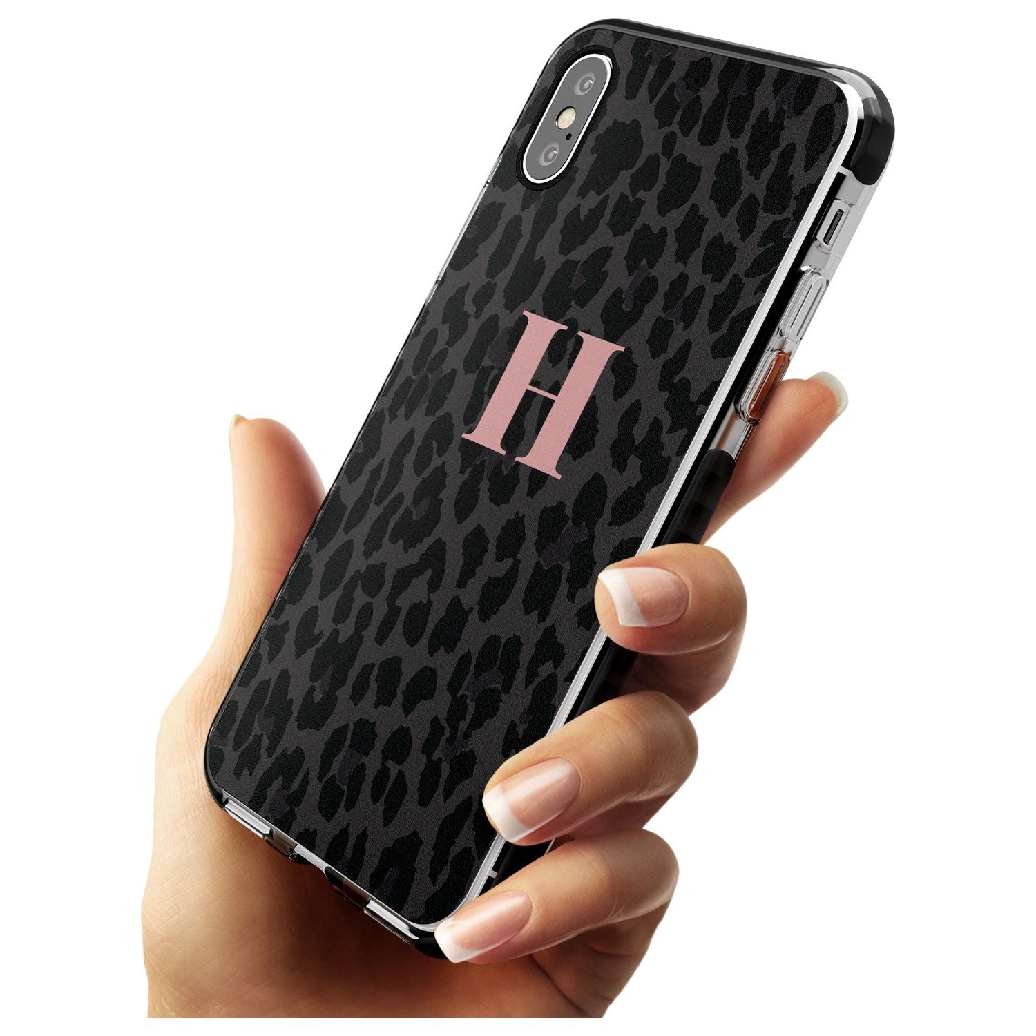Small Pink Leopard Monogram Black Impact Phone Case for iPhone X XS Max XR
