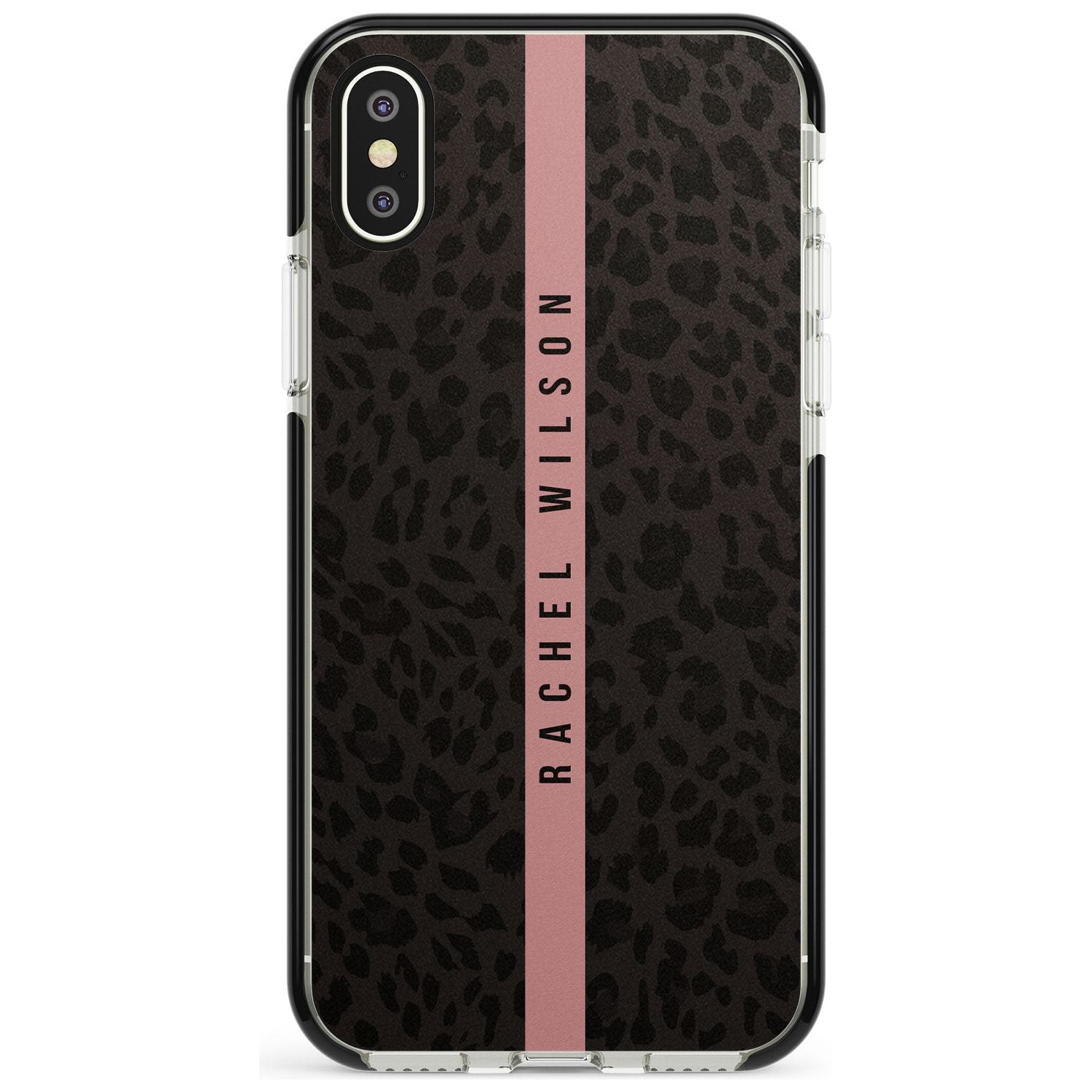 Pink Stripe Leopard Pattern Black Impact Phone Case for iPhone X XS Max XR