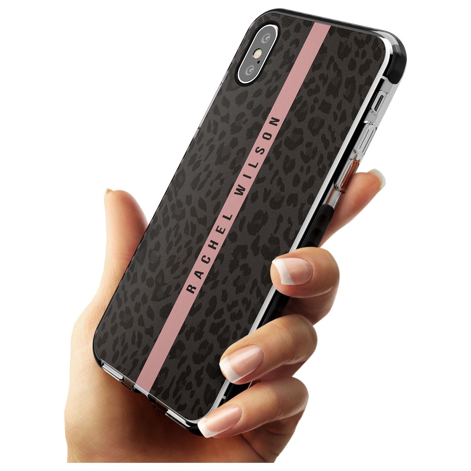 Pink Stripe Leopard Pattern Black Impact Phone Case for iPhone X XS Max XR