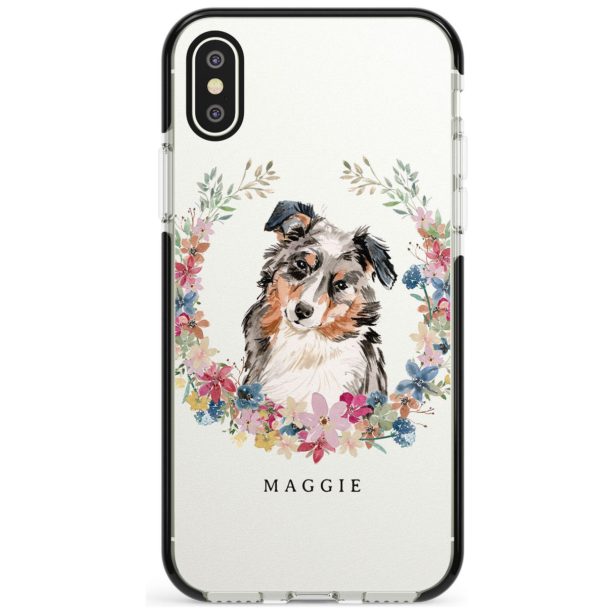 Australian Shepherd Watercolour Dog Portrait Black Impact Phone Case for iPhone X XS Max XR