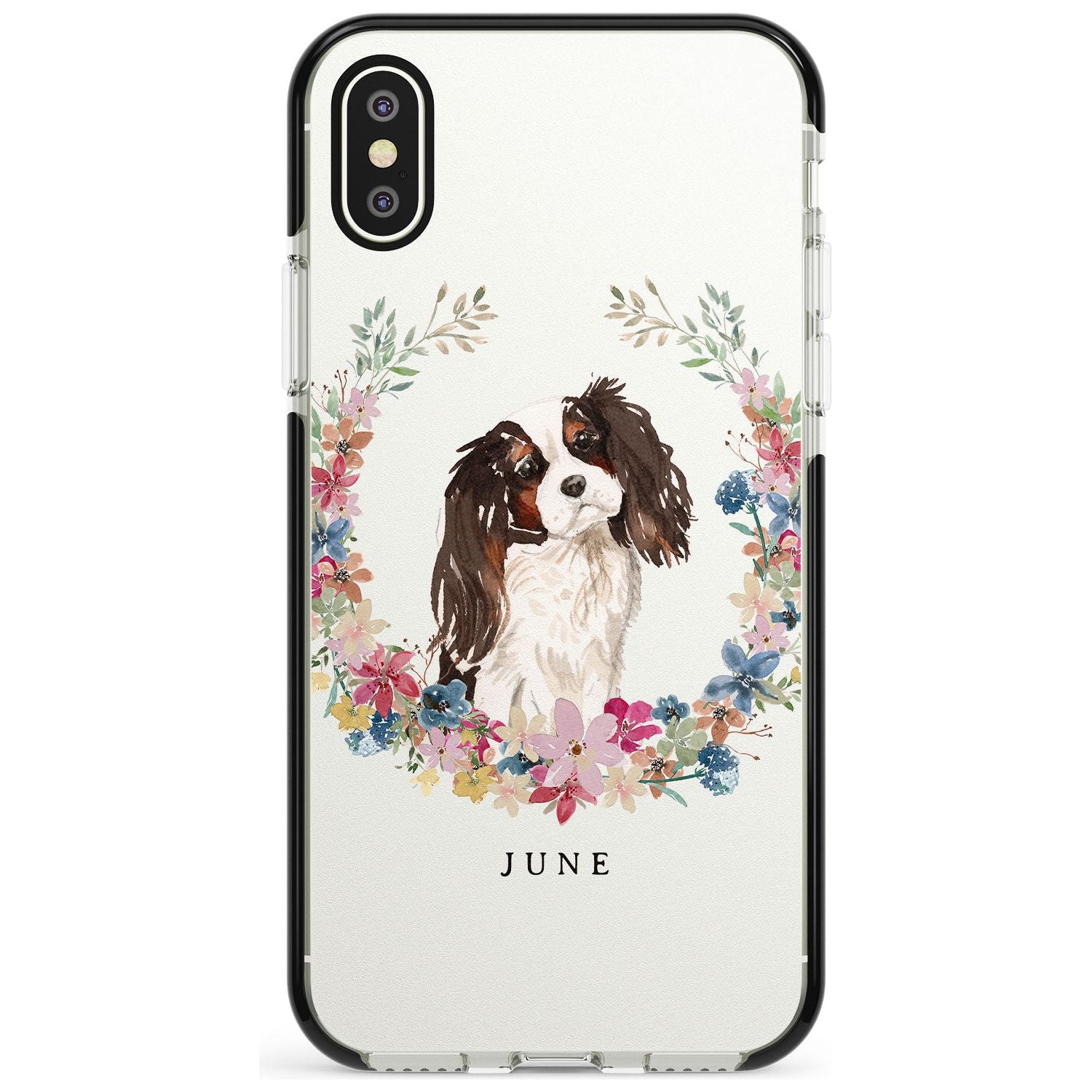 Tri Coloured King Charles Watercolour Dog Portrait Black Impact Phone Case for iPhone X XS Max XR