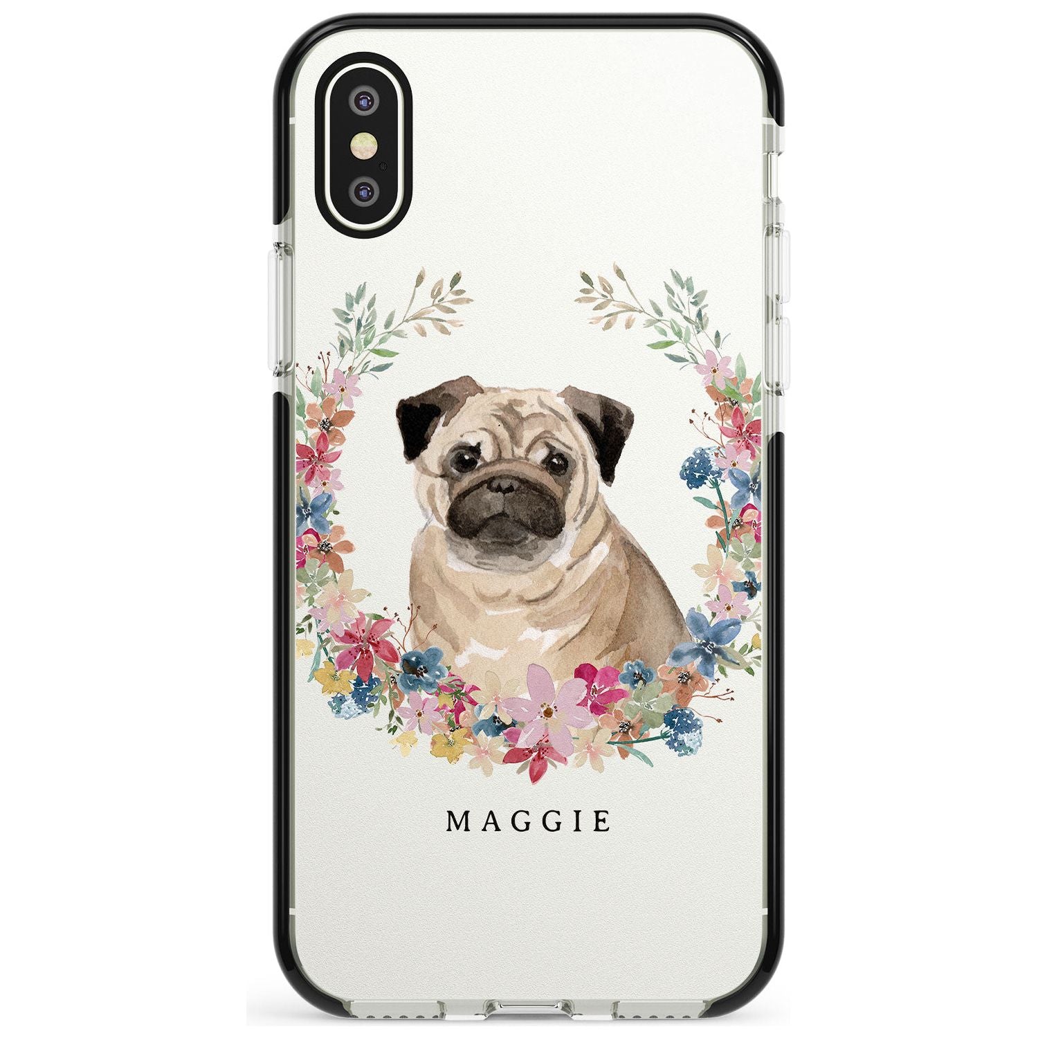 Pug - Watercolour Dog Portrait Black Impact Phone Case for iPhone X XS Max XR