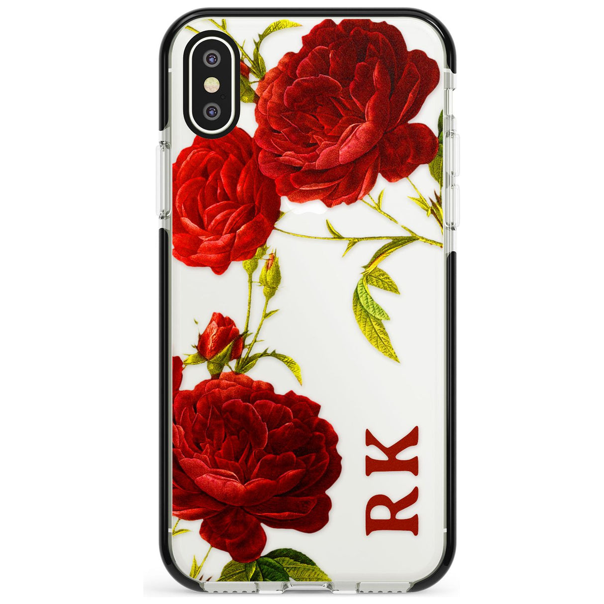 Custom Clear Vintage Floral Red Roses Black Impact Phone Case for iPhone X XS Max XR