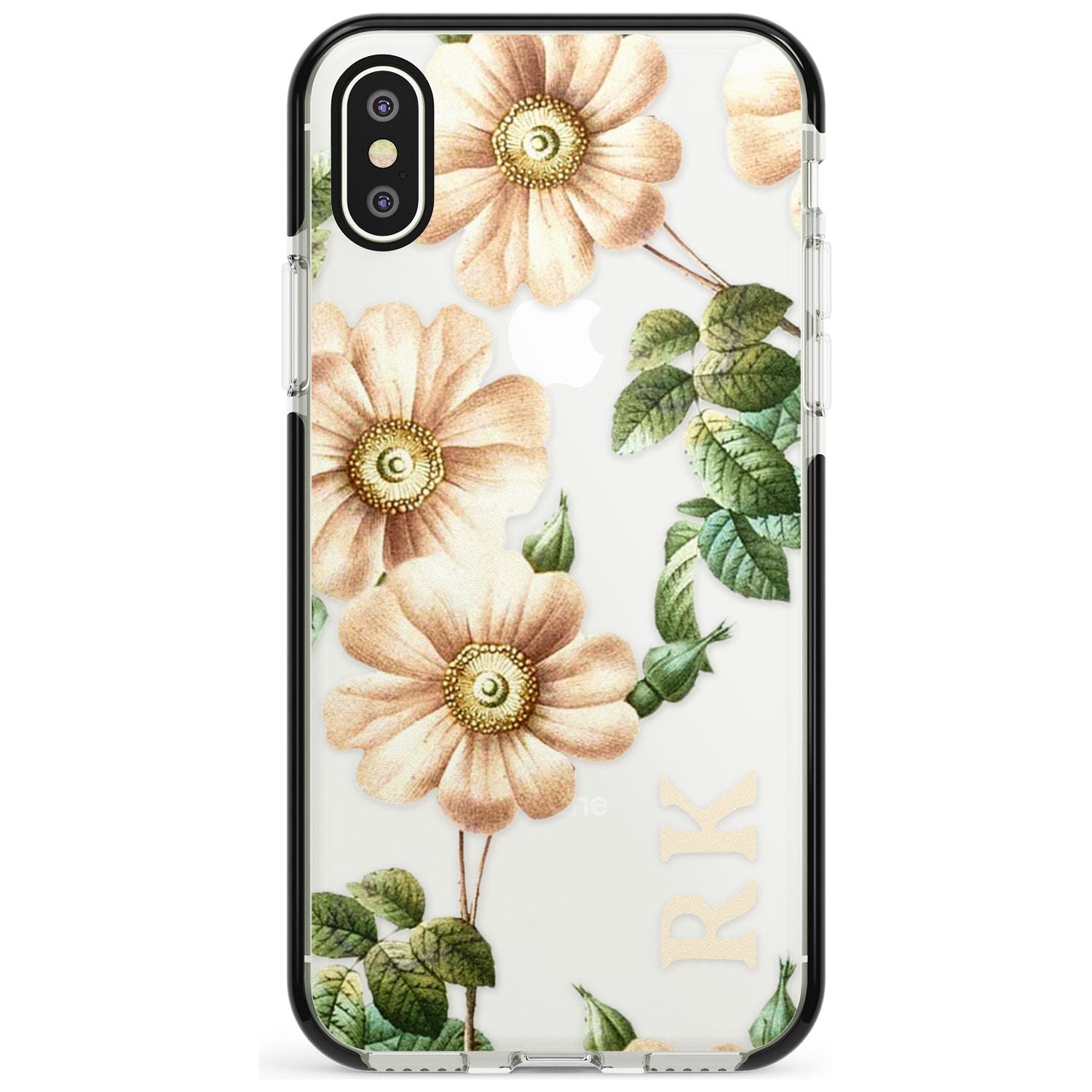 Custom Clear Vintage Floral Cream Anemones Black Impact Phone Case for iPhone X XS Max XR