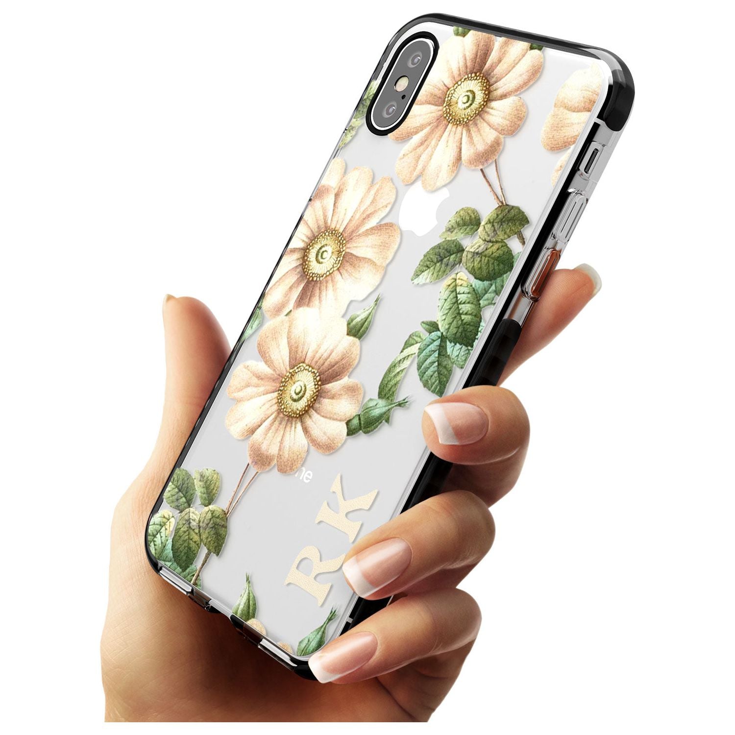 Custom Clear Vintage Floral Cream Anemones Black Impact Phone Case for iPhone X XS Max XR