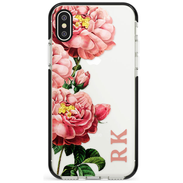 Custom Clear Vintage Floral Pink Peonies Black Impact Phone Case for iPhone X XS Max XR