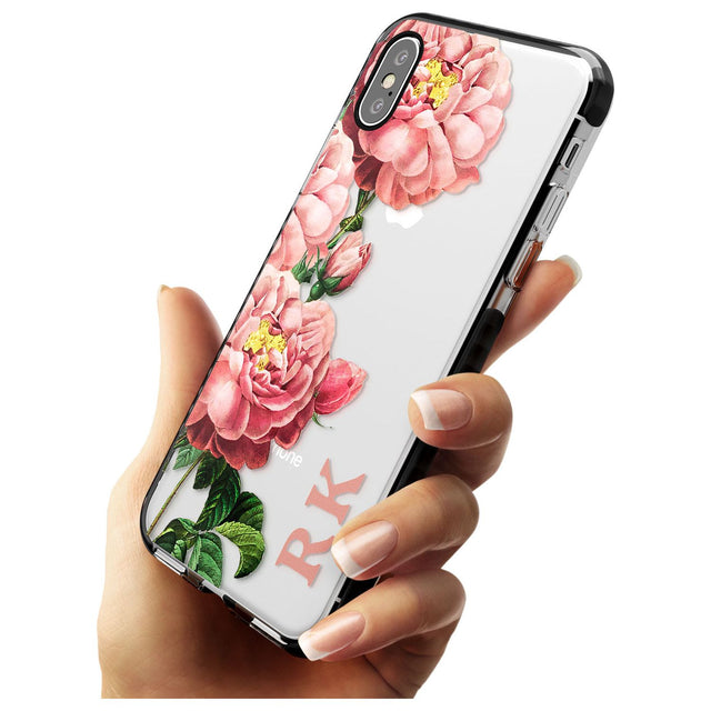 Custom Clear Vintage Floral Pink Peonies Black Impact Phone Case for iPhone X XS Max XR