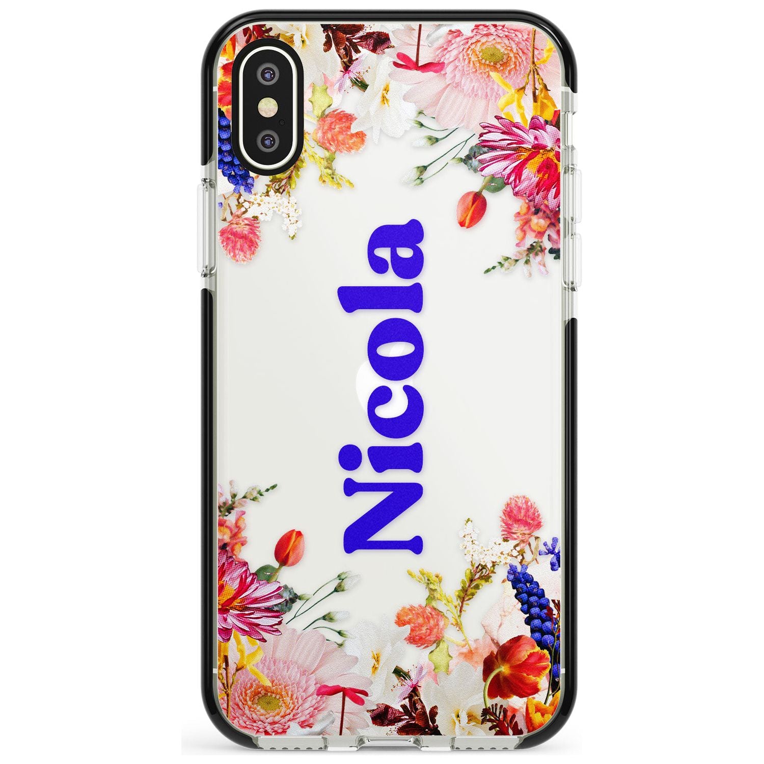Custom Text with Floral Borders Pink Fade Impact Phone Case for iPhone X XS Max XR