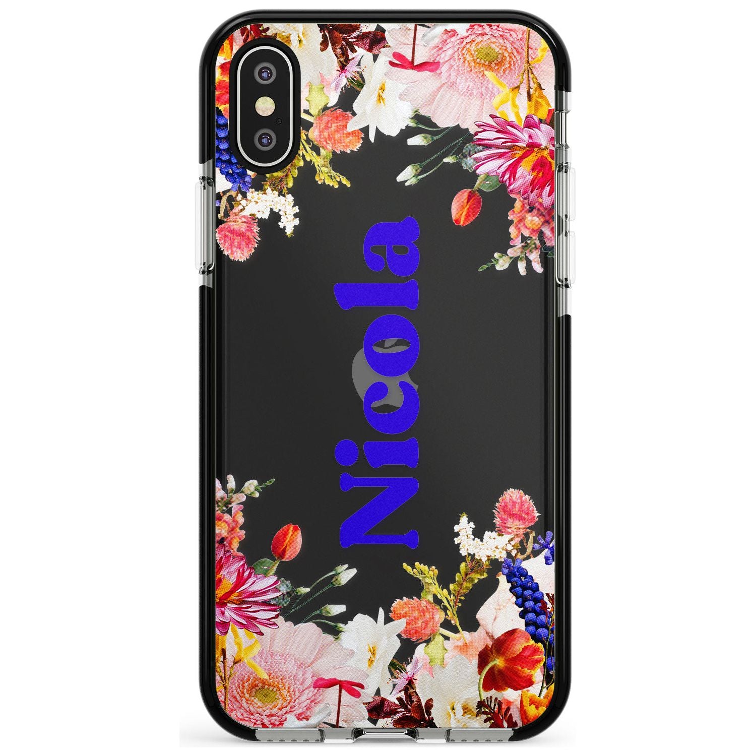 Custom Text with Floral Borders Pink Fade Impact Phone Case for iPhone X XS Max XR