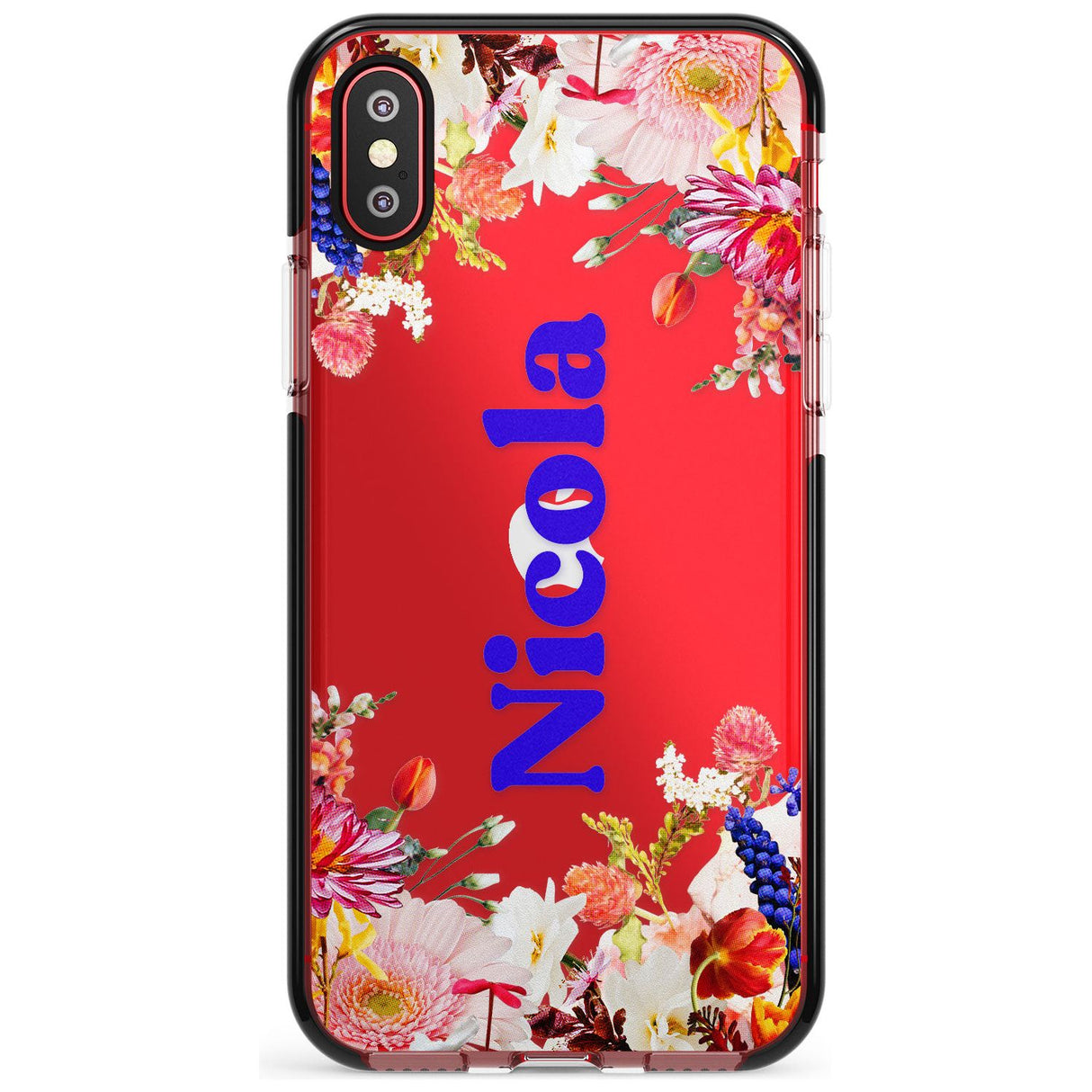 Custom Text with Floral Borders Pink Fade Impact Phone Case for iPhone X XS Max XR