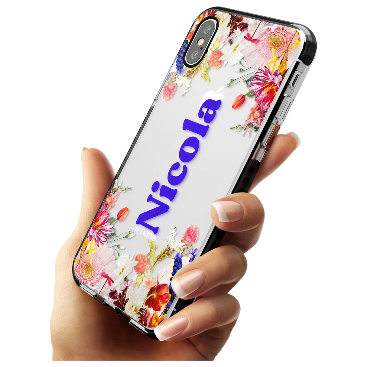 Custom Text with Floral Borders Pink Fade Impact Phone Case for iPhone X XS Max XR