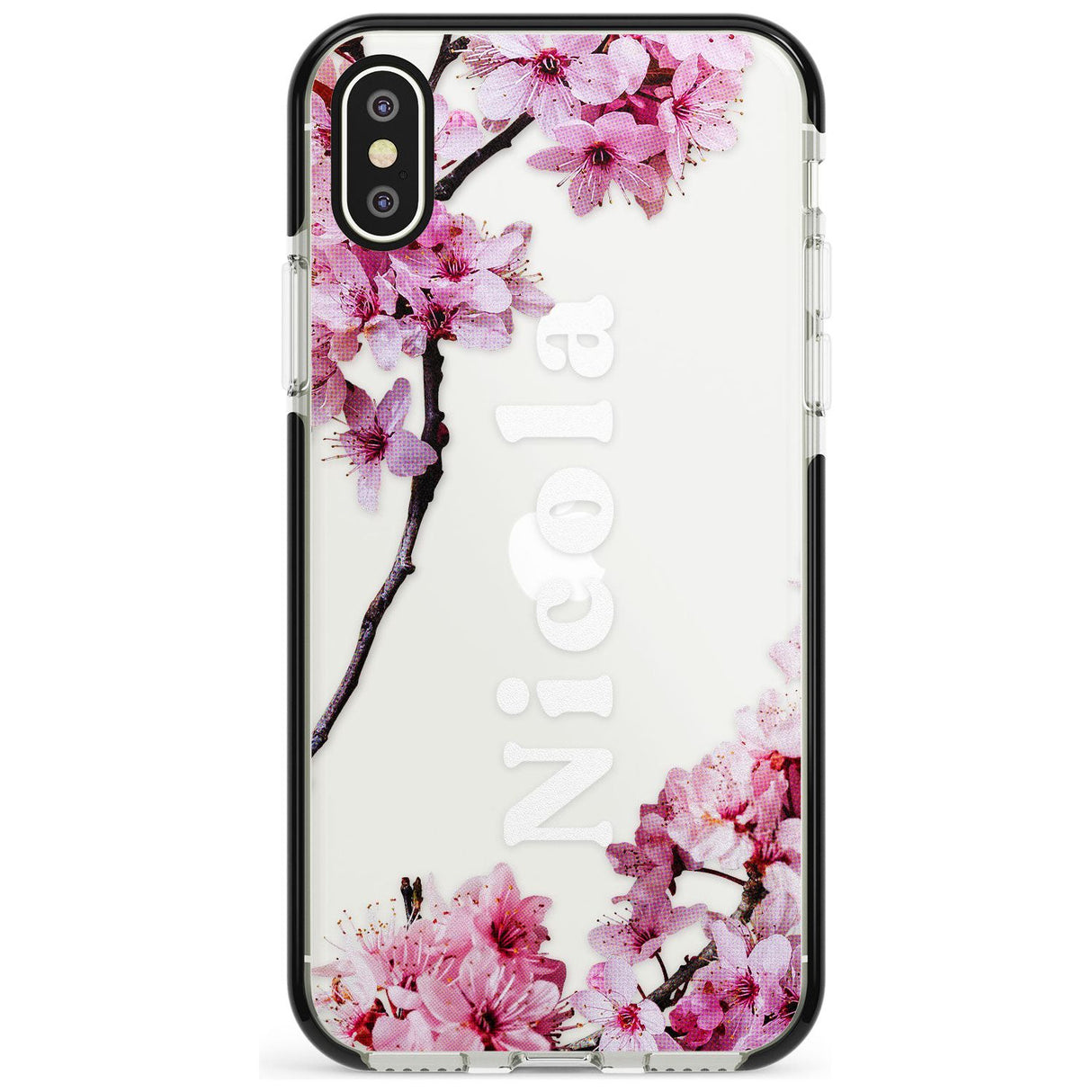 Cherry Blossoms with Custom Text Pink Fade Impact Phone Case for iPhone X XS Max XR