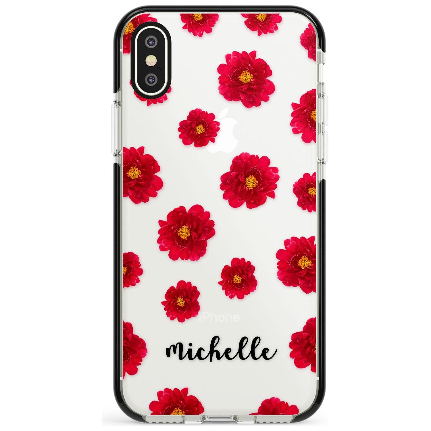 Red Peonies & Cursive iPhone Case  Black Impact Custom Phone Case - Case Warehouse