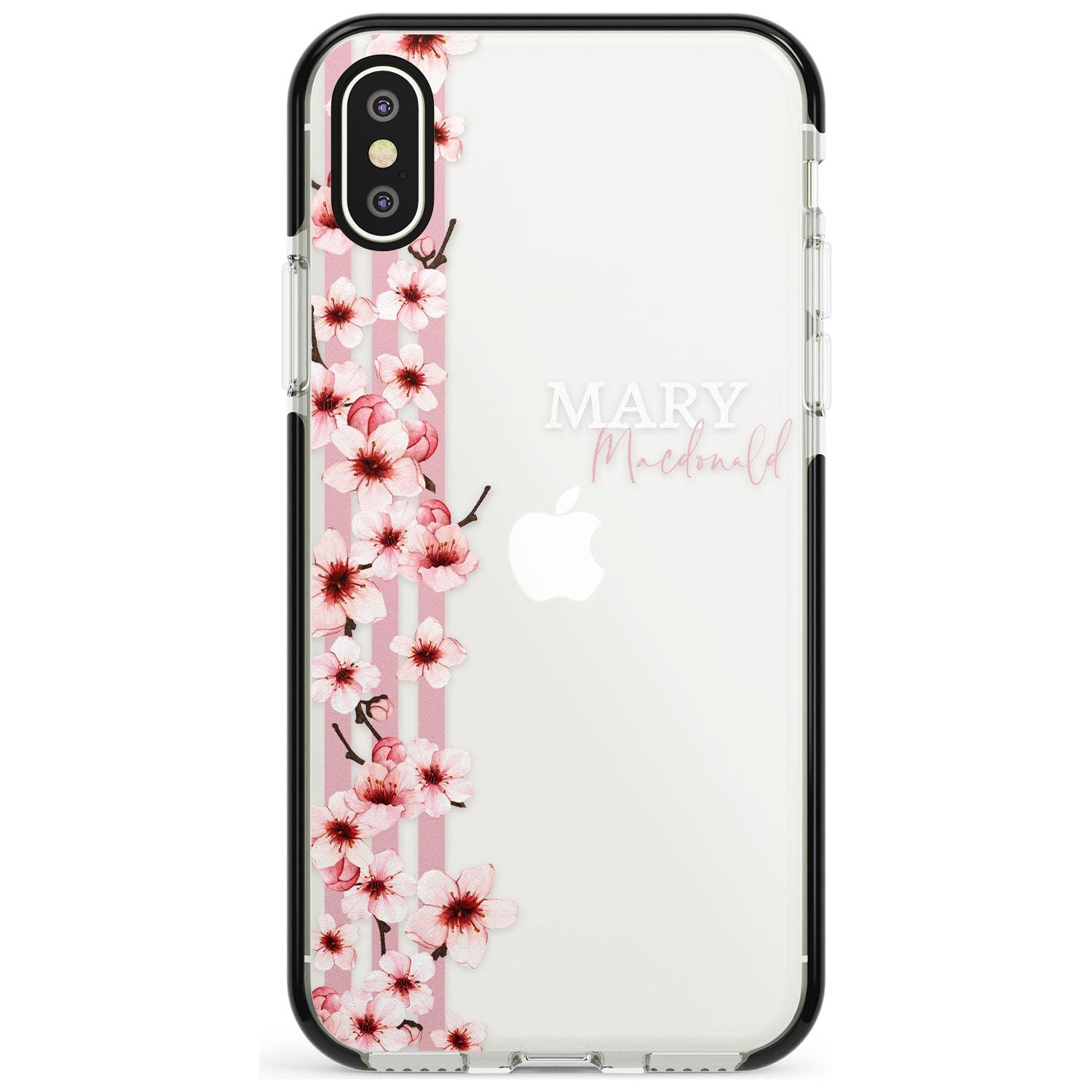 Cherry Blossoms & Stripes Transparent  Pink Fade Impact Phone Case for iPhone X XS Max XR
