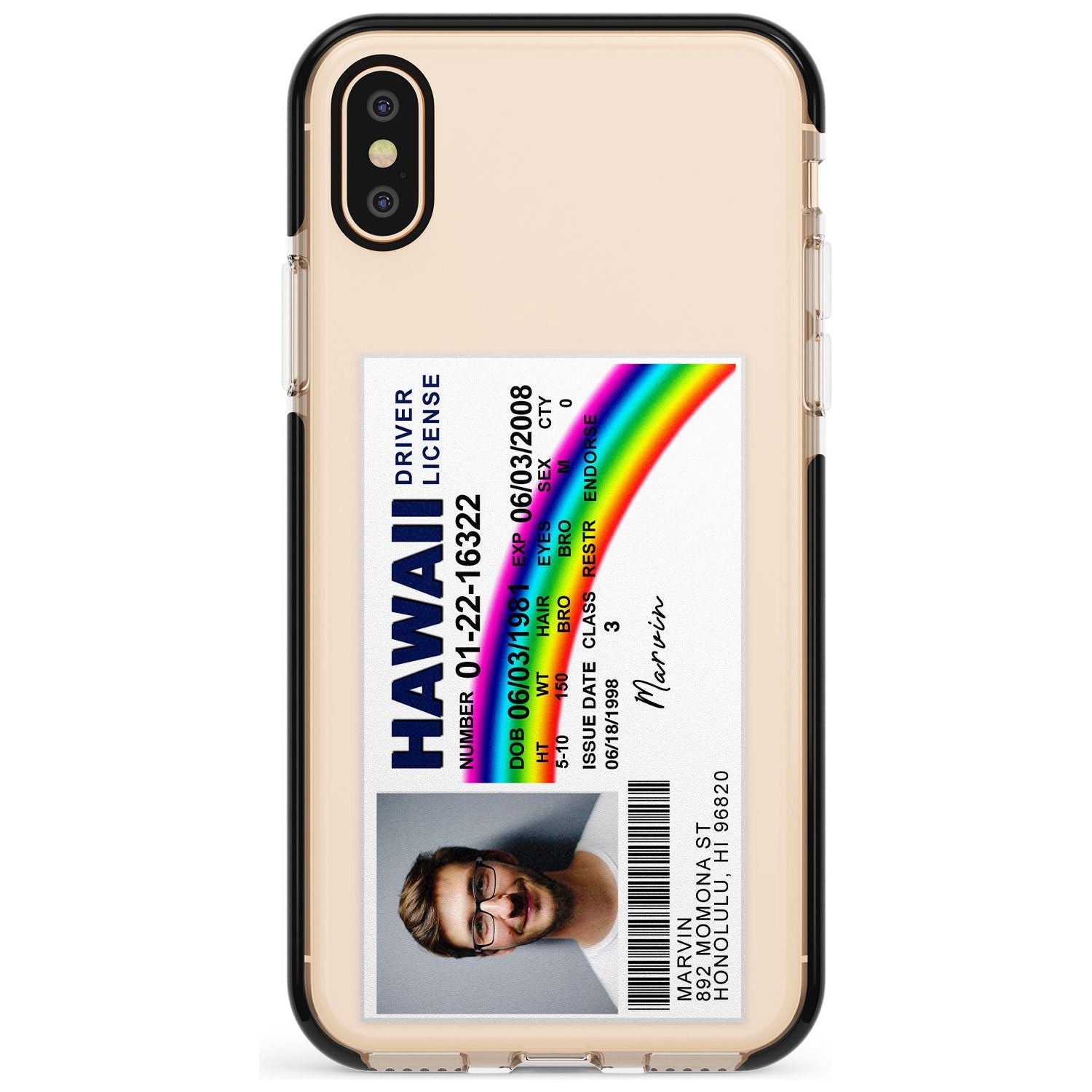 Personalised Hawaii Driving License Black Impact Phone Case for iPhone X XS Max XR