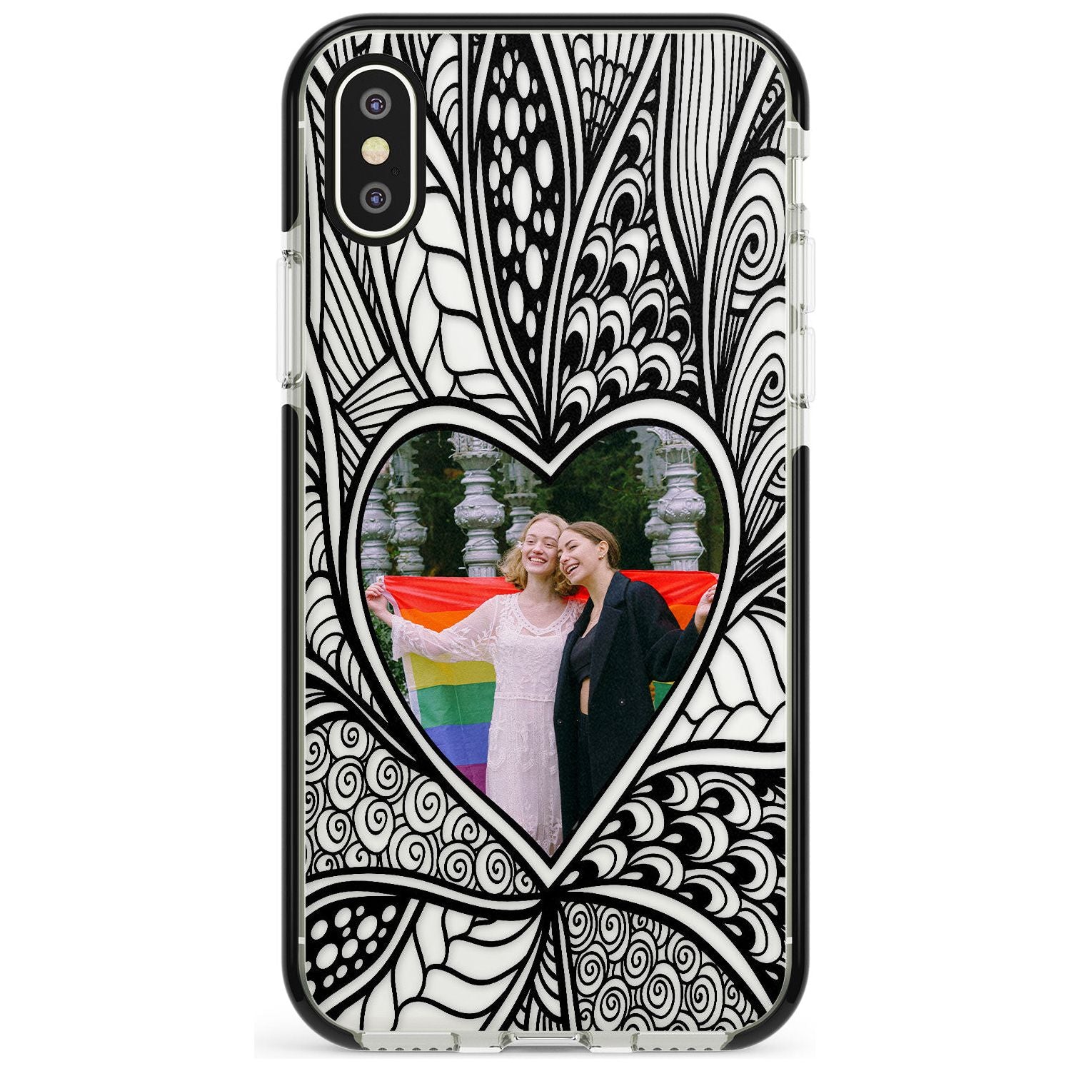 Personalised Henna Heart Photo Case Black Impact Phone Case for iPhone X XS Max XR