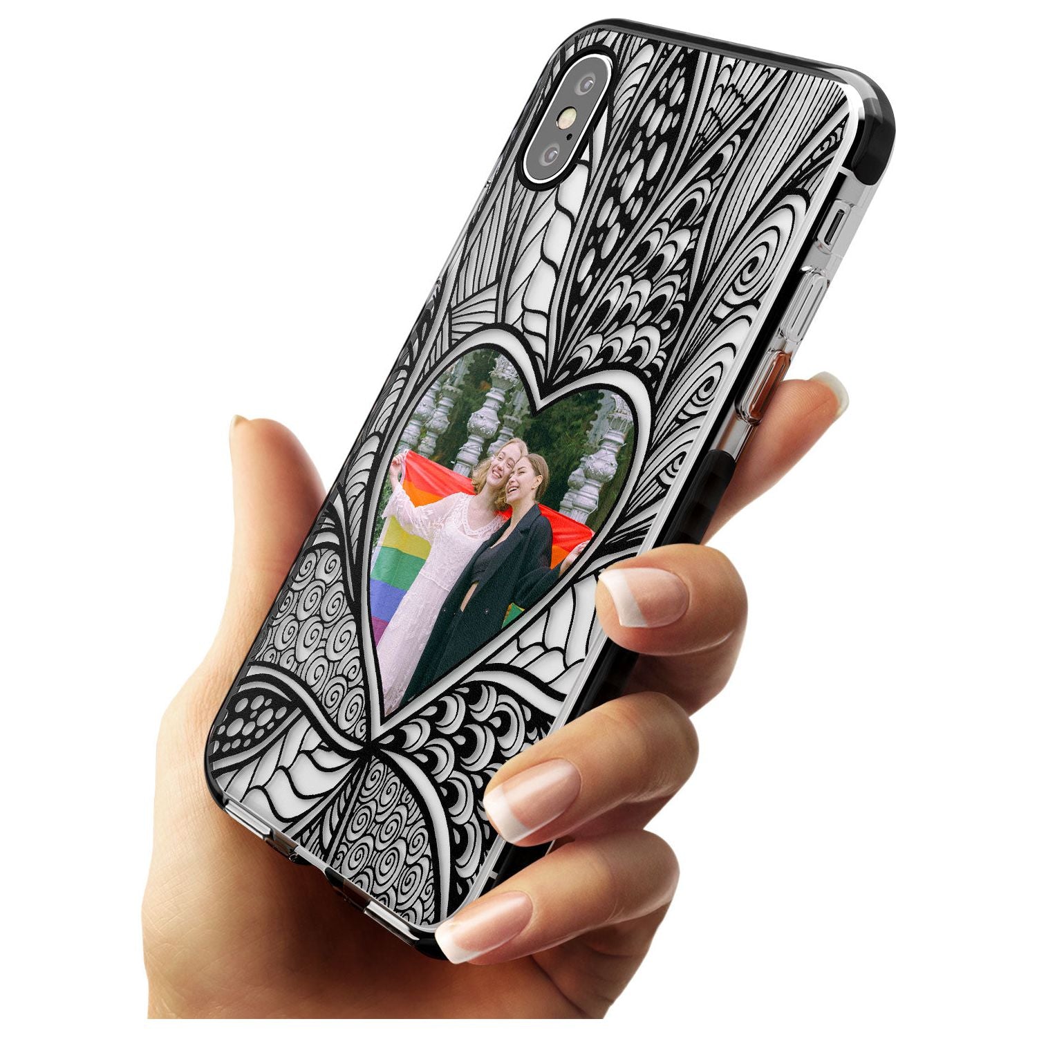 Personalised Henna Heart Photo Case Black Impact Phone Case for iPhone X XS Max XR