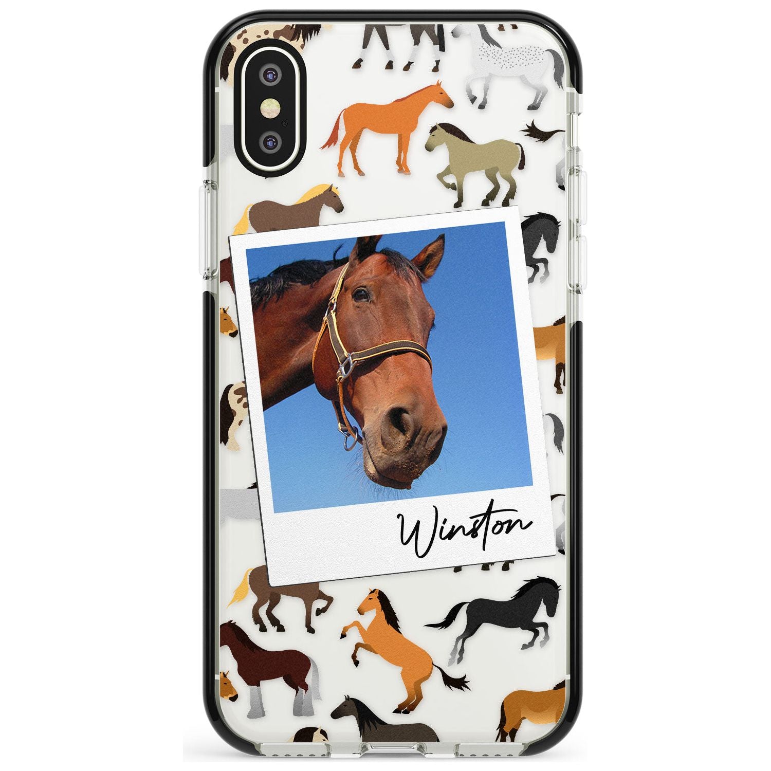 Personalised Horse Polaroid Black Impact Phone Case for iPhone X XS Max XR