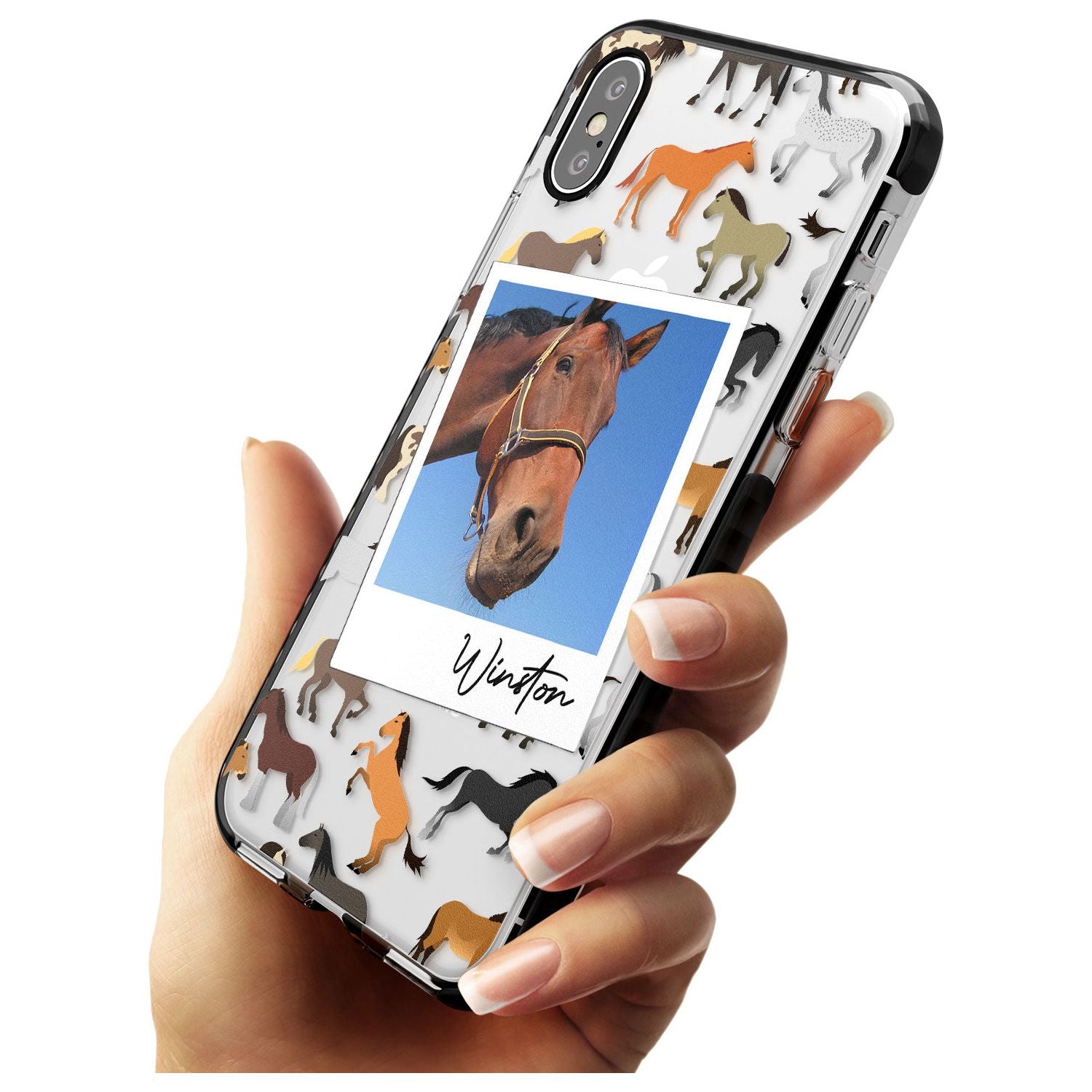 Personalised Horse Polaroid Black Impact Phone Case for iPhone X XS Max XR