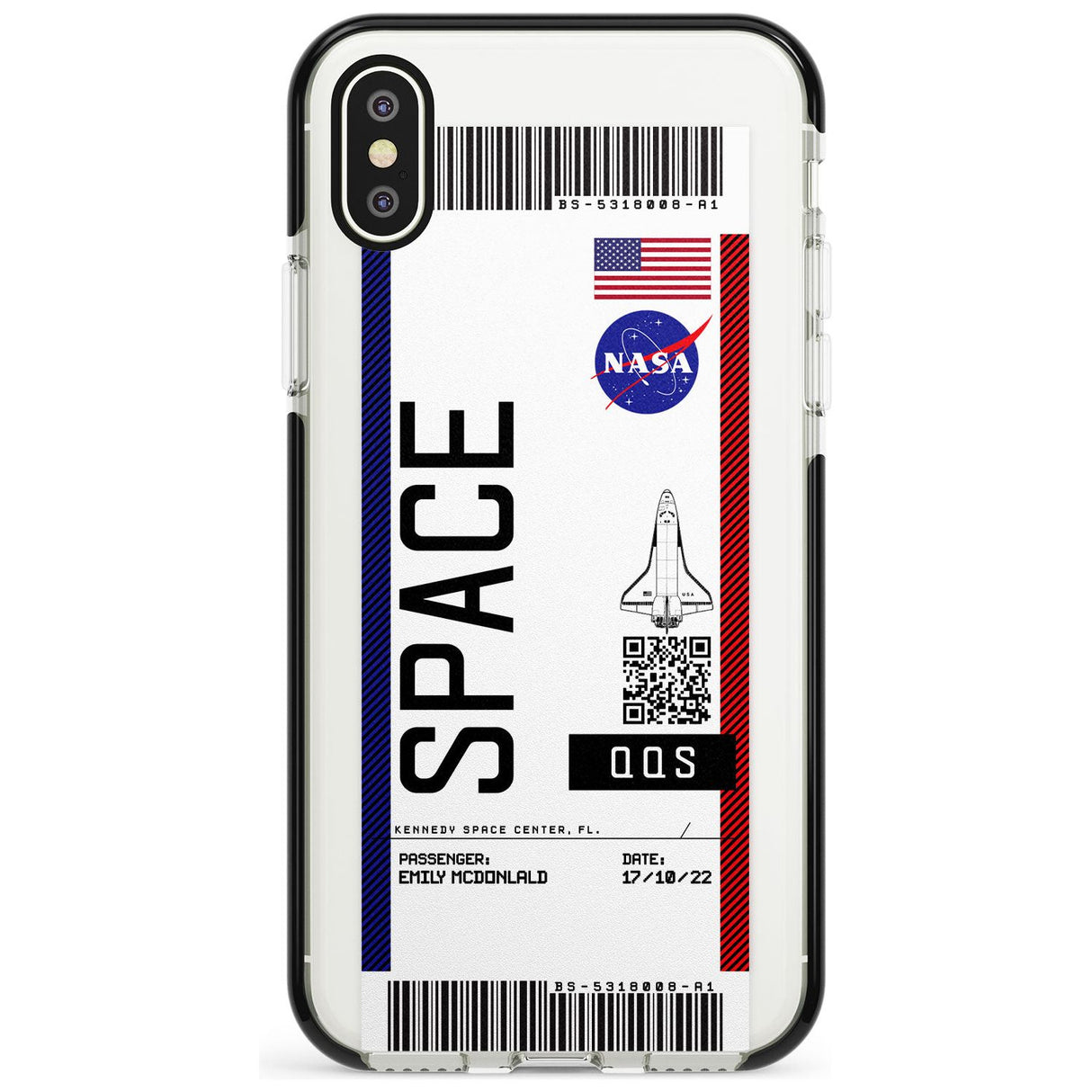 Personalised NASA Boarding Pass (Light) Black Impact Phone Case for iPhone X XS Max XR