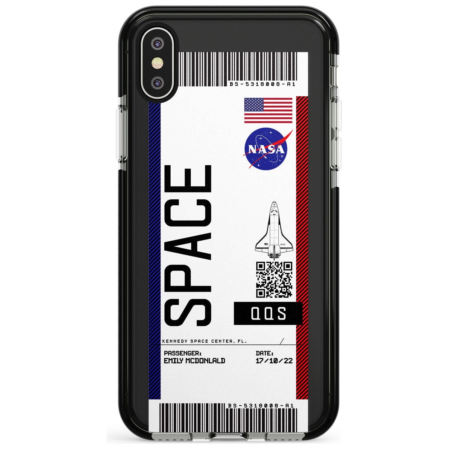 Personalised NASA Boarding Pass (Light) Black Impact Phone Case for iPhone X XS Max XR