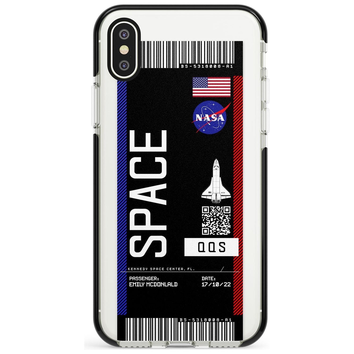 Personalised NASA Boarding Pass (Dark) Black Impact Phone Case for iPhone X XS Max XR