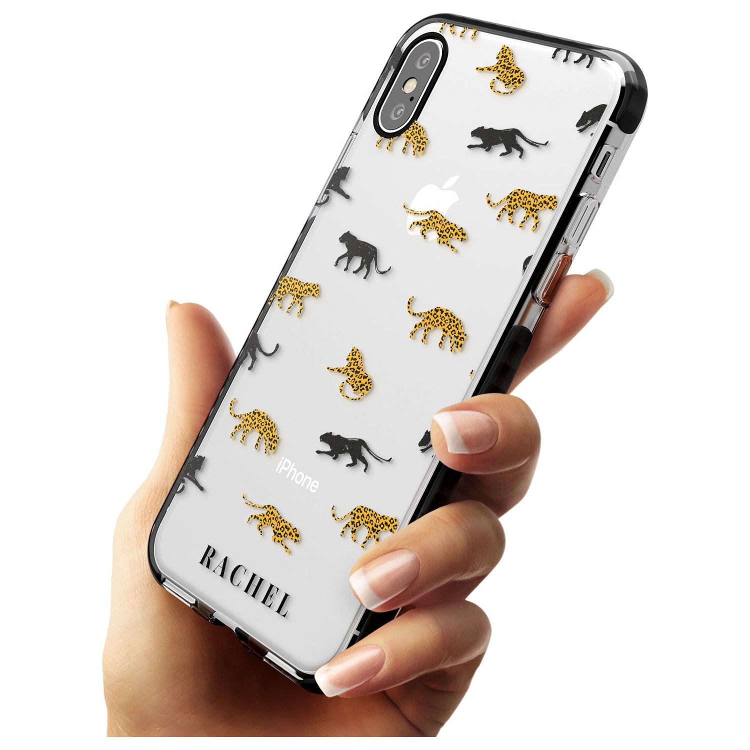 Personalised Jaguar Pattern on Transparent Black Impact Phone Case for iPhone X XS Max XR