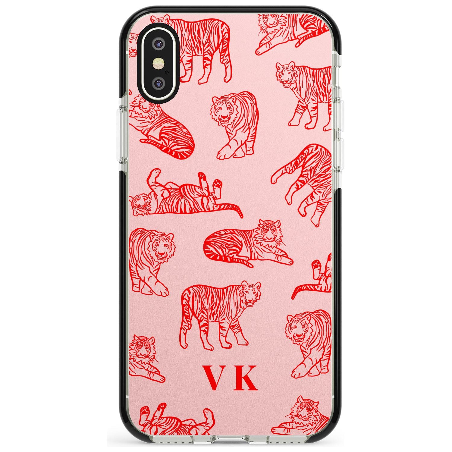 Red Tiger Outlines on Pink iPhone Case  Black Impact Custom Phone Case - Case Warehouse