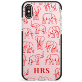 Personalised Red Elephant Outlines on Pink Black Impact Phone Case for iPhone X XS Max XR