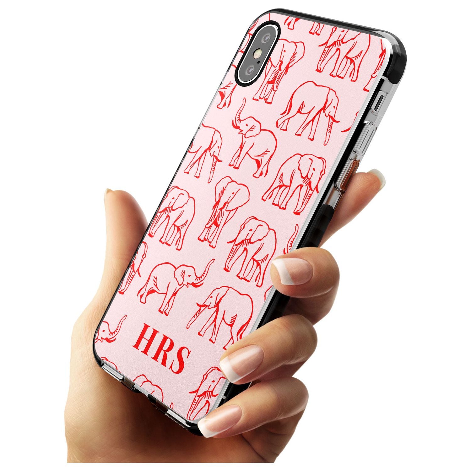Personalised Red Elephant Outlines on Pink Black Impact Phone Case for iPhone X XS Max XR