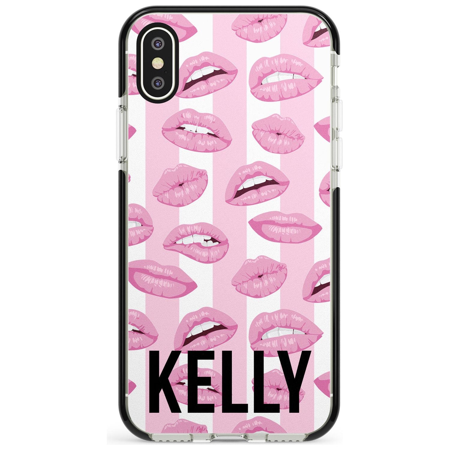Pink Stripes & Lips iPhone Case  Black Impact Custom Phone Case - Case Warehouse