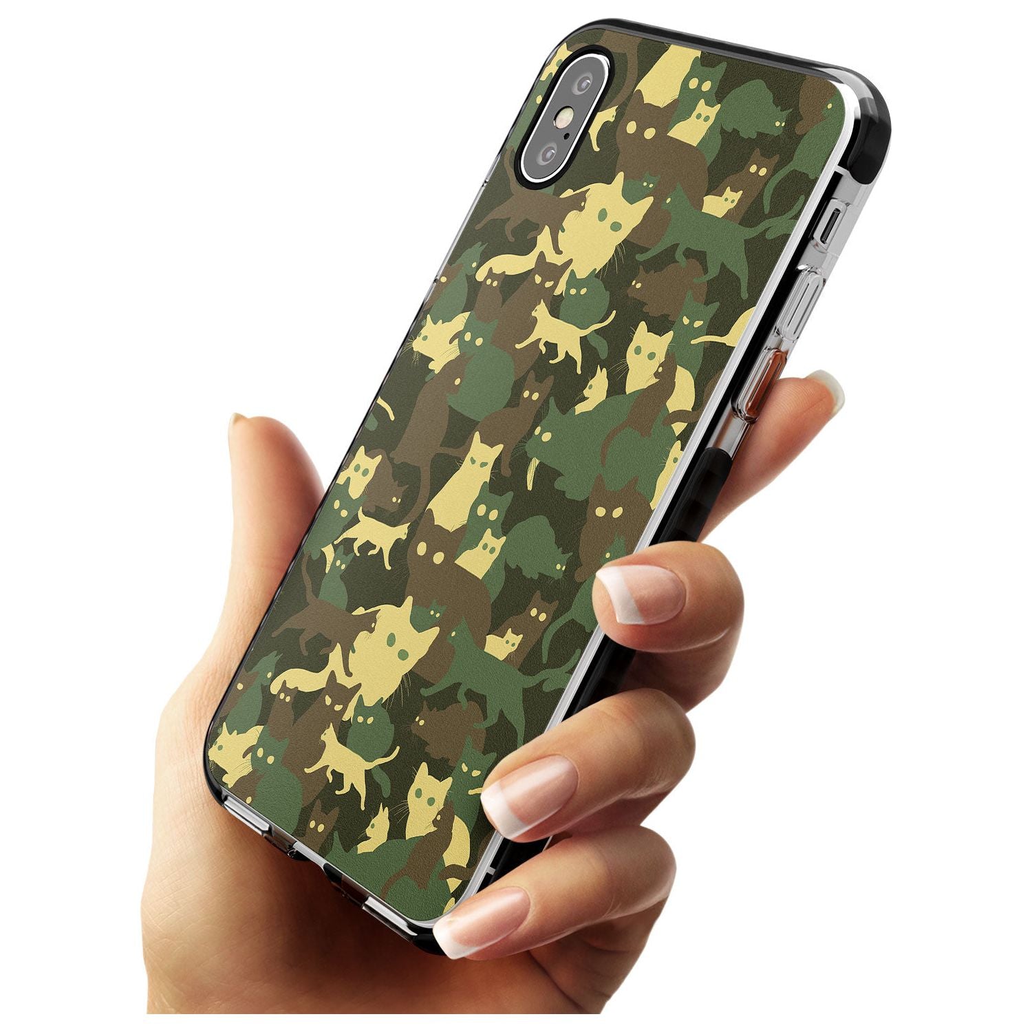 Forest Green Cat Camouflage Pattern Black Impact Phone Case for iPhone X XS Max XR