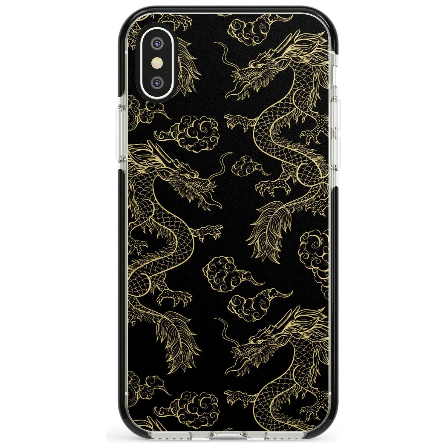 Black and Gold Dragon Pattern Black Impact Phone Case for iPhone X XS Max XR