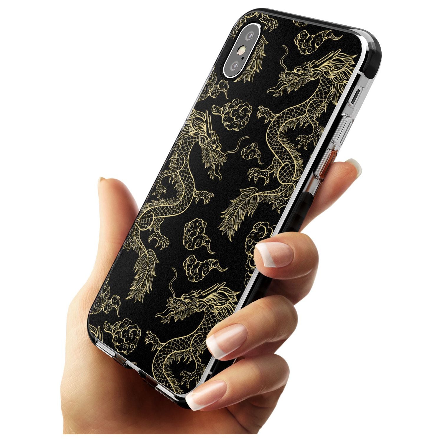 Black and Gold Dragon Pattern Black Impact Phone Case for iPhone X XS Max XR